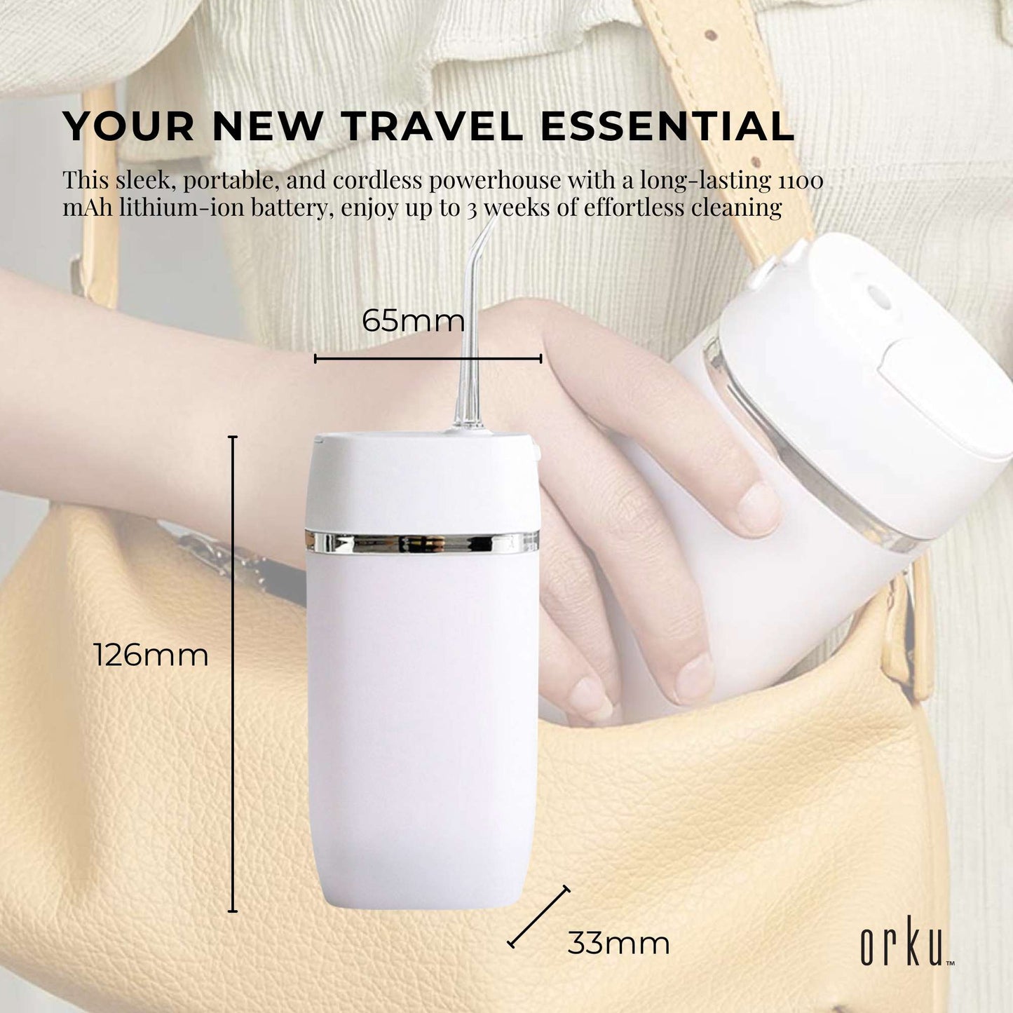Orku Mini Cordless Water Flosser Oral Irrigator White - 5 Nozzles