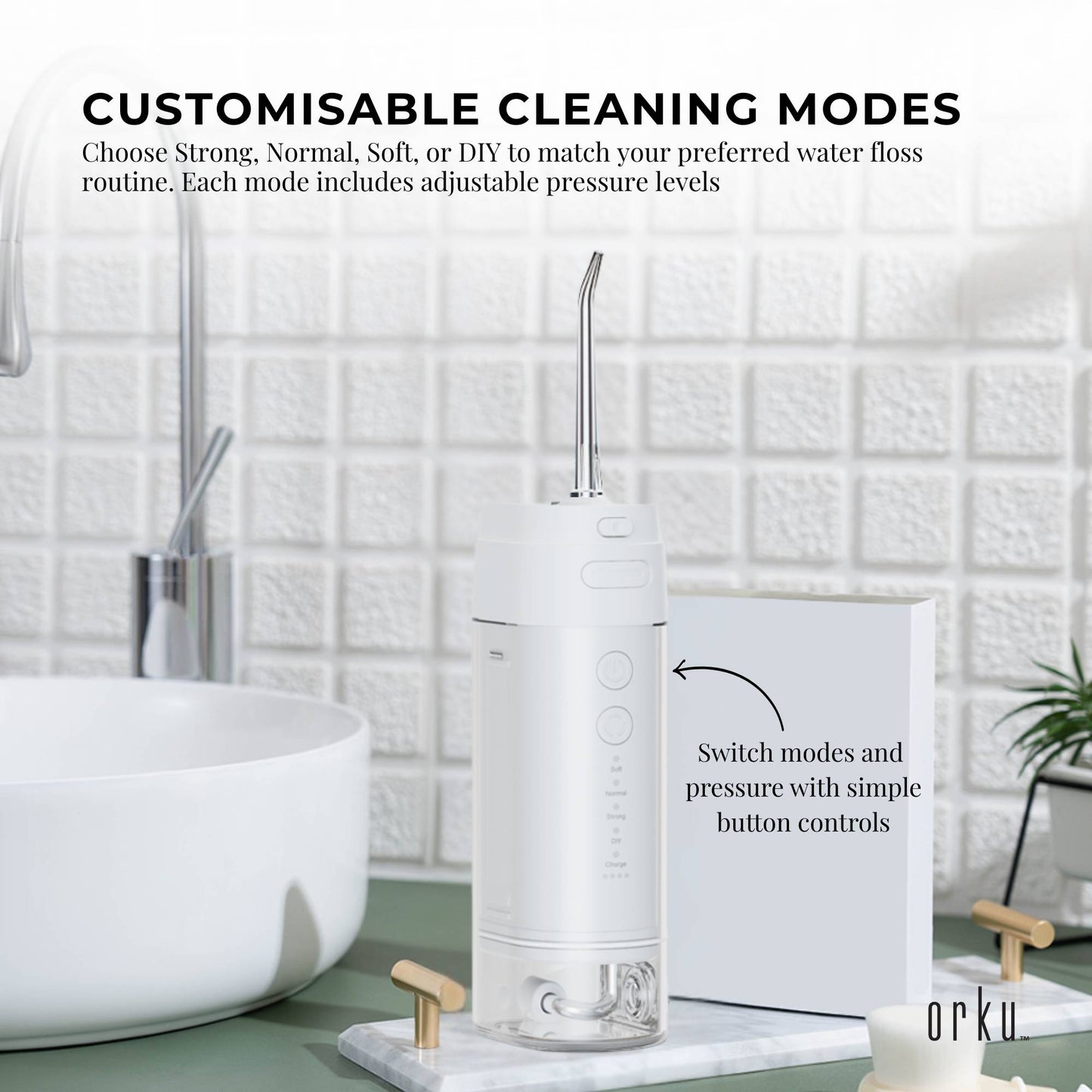Orku Mini Water Flosser Rechargeable Portable Extendable Travel Oral Irrigator White