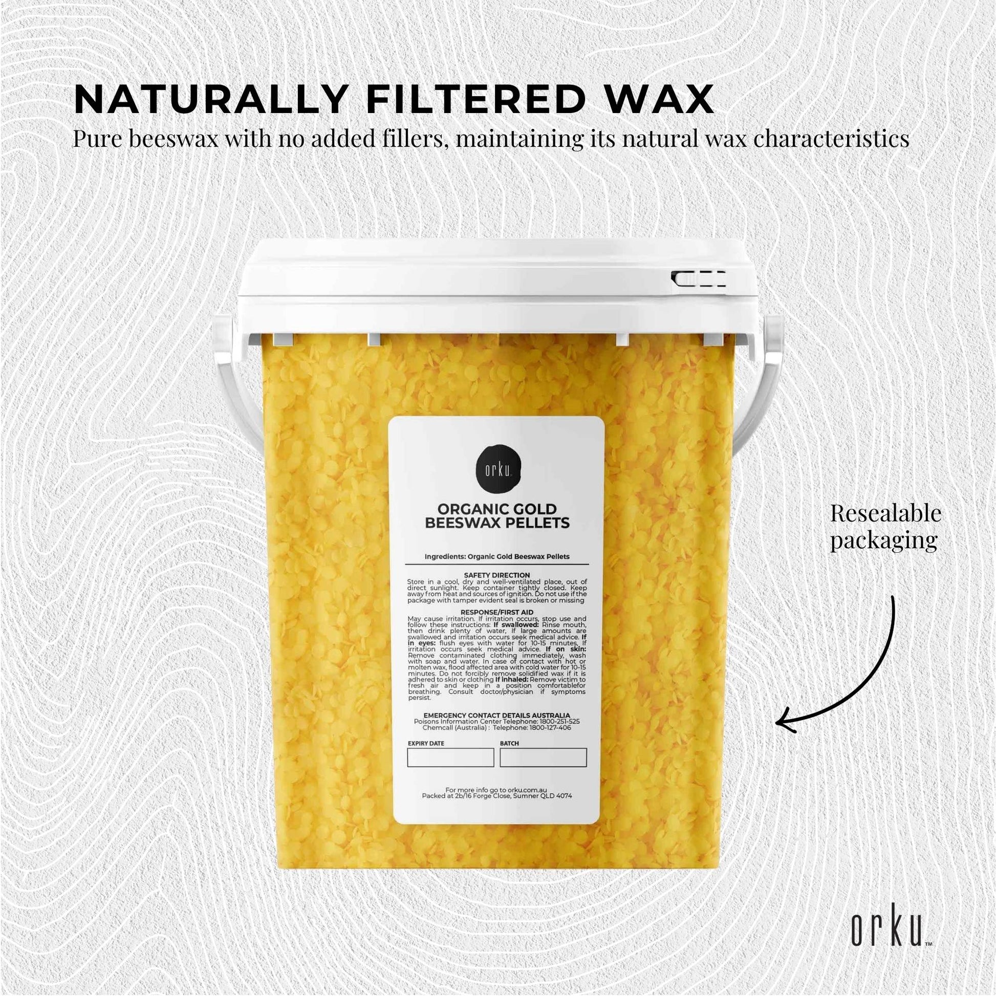 Orku Organic Beeswax Pellets Yellow Tubs - Cosmetic Grade Bees Wax Pastilles