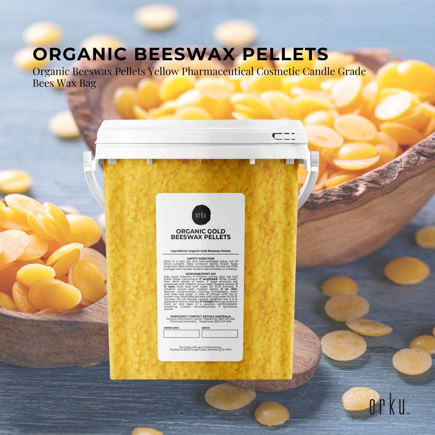 Orku Organic Beeswax Pellets Yellow Tubs - Cosmetic Grade Bees Wax Pastilles