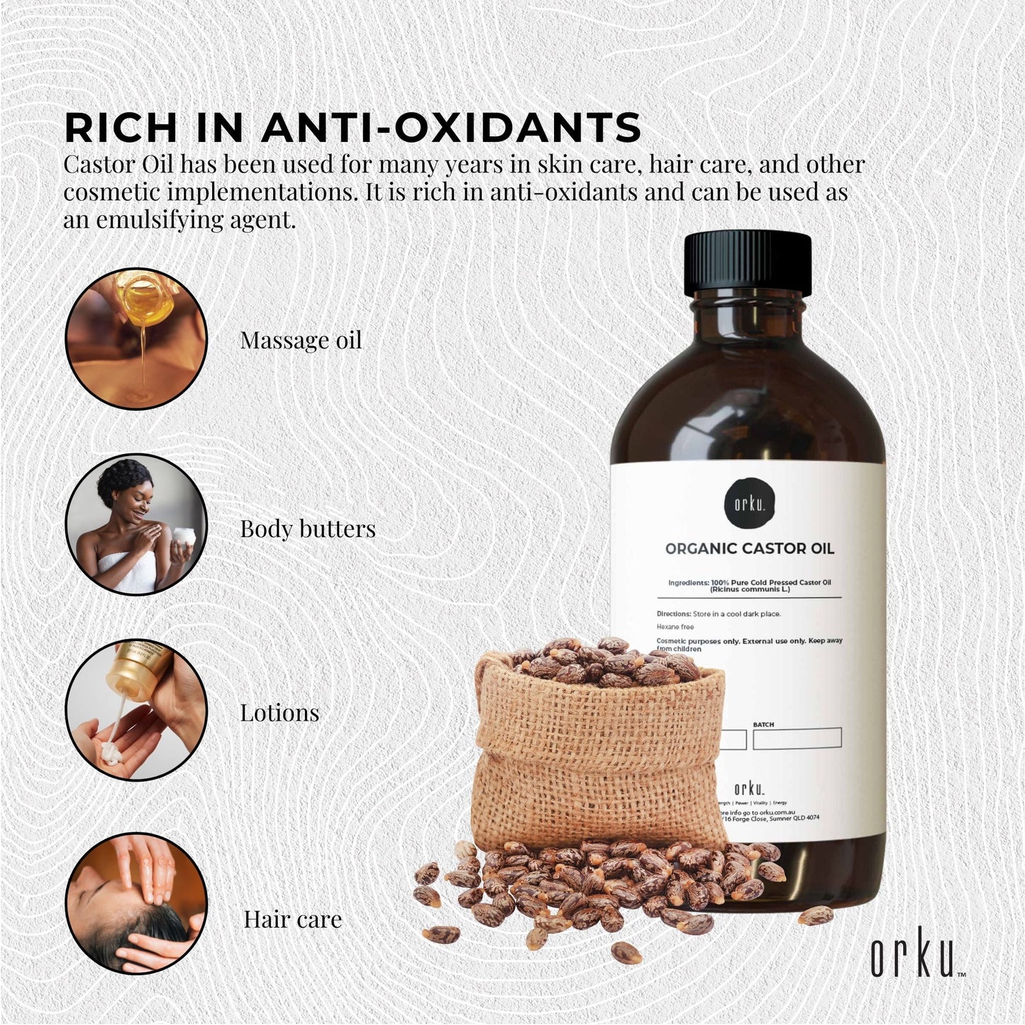 Orku Organic Castor Oil - Hexane Free Cold Pressed