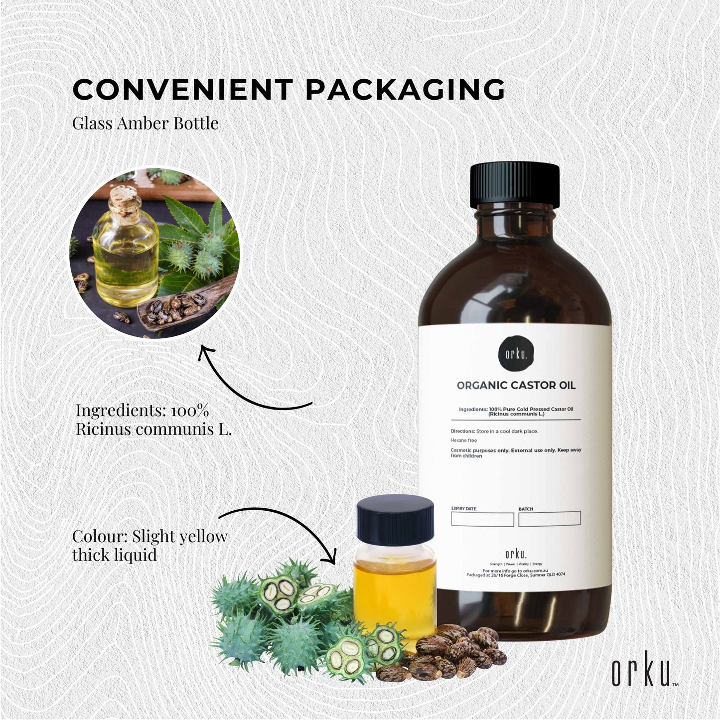 Orku Organic Castor Oil - Hexane Free Cold Pressed
