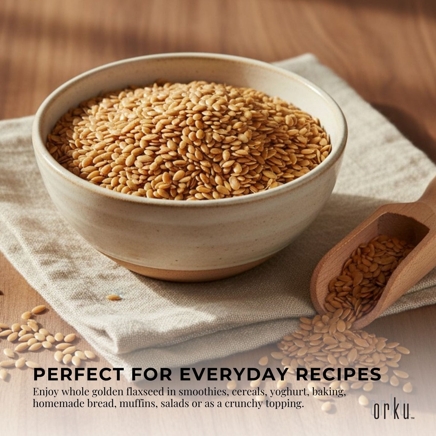 Orku Organic Golden Linseed Flaxseed Whole Grain Non GMO - Tubs
