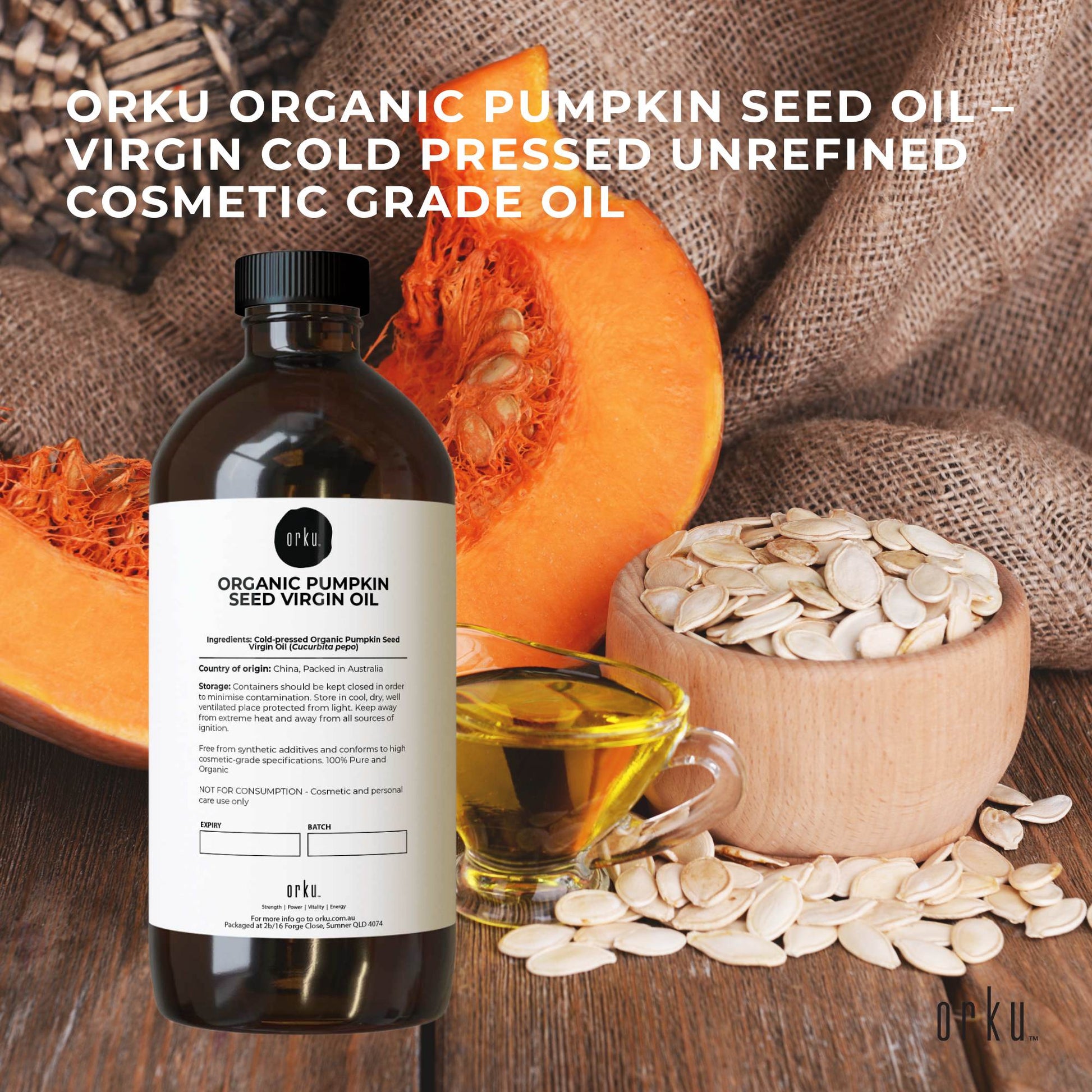 Orku Organic Pumpkin Seed Virgin Oil Cold Pressed Cosmetic Grade