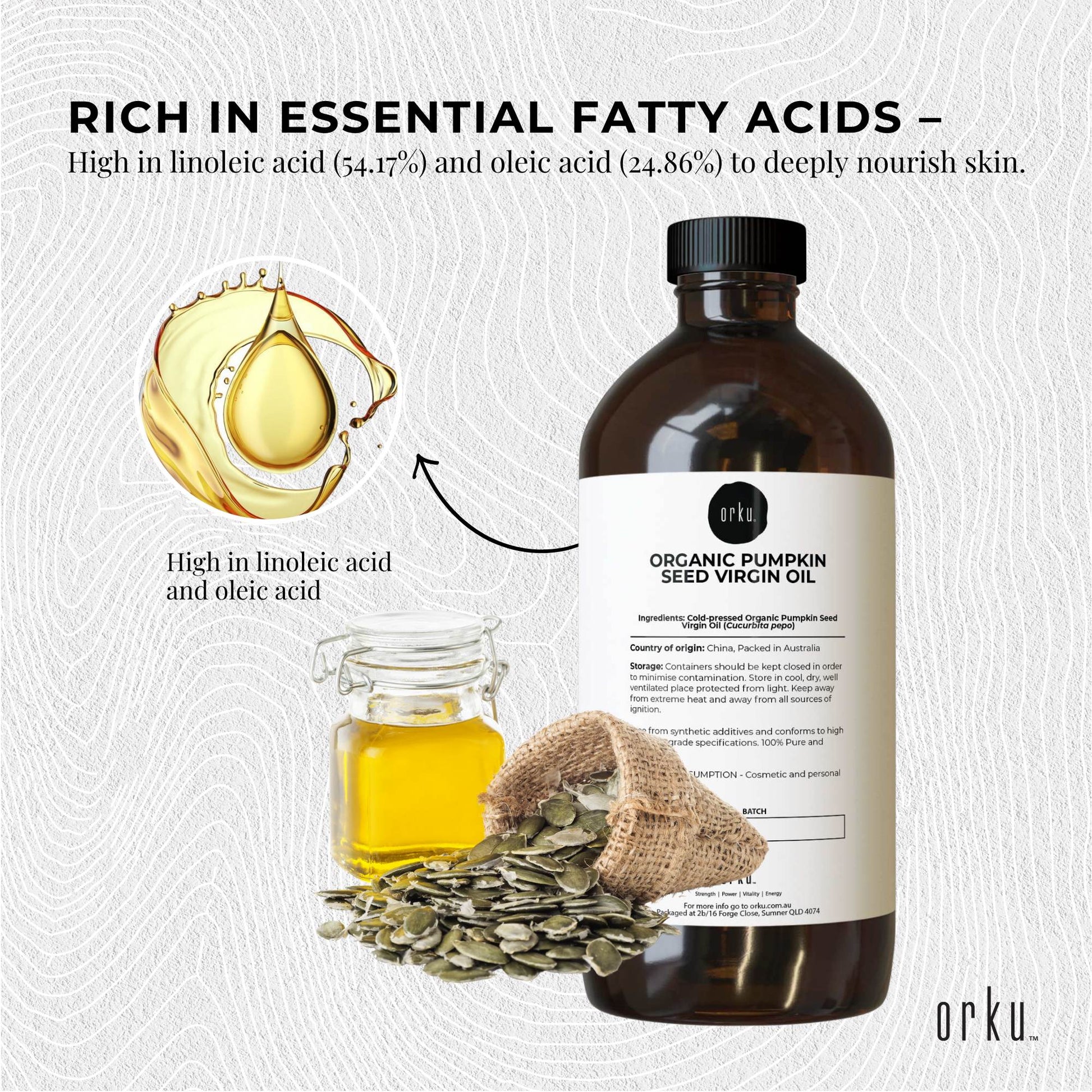 Orku Organic Pumpkin Seed Virgin Oil Cold Pressed Cosmetic Grade