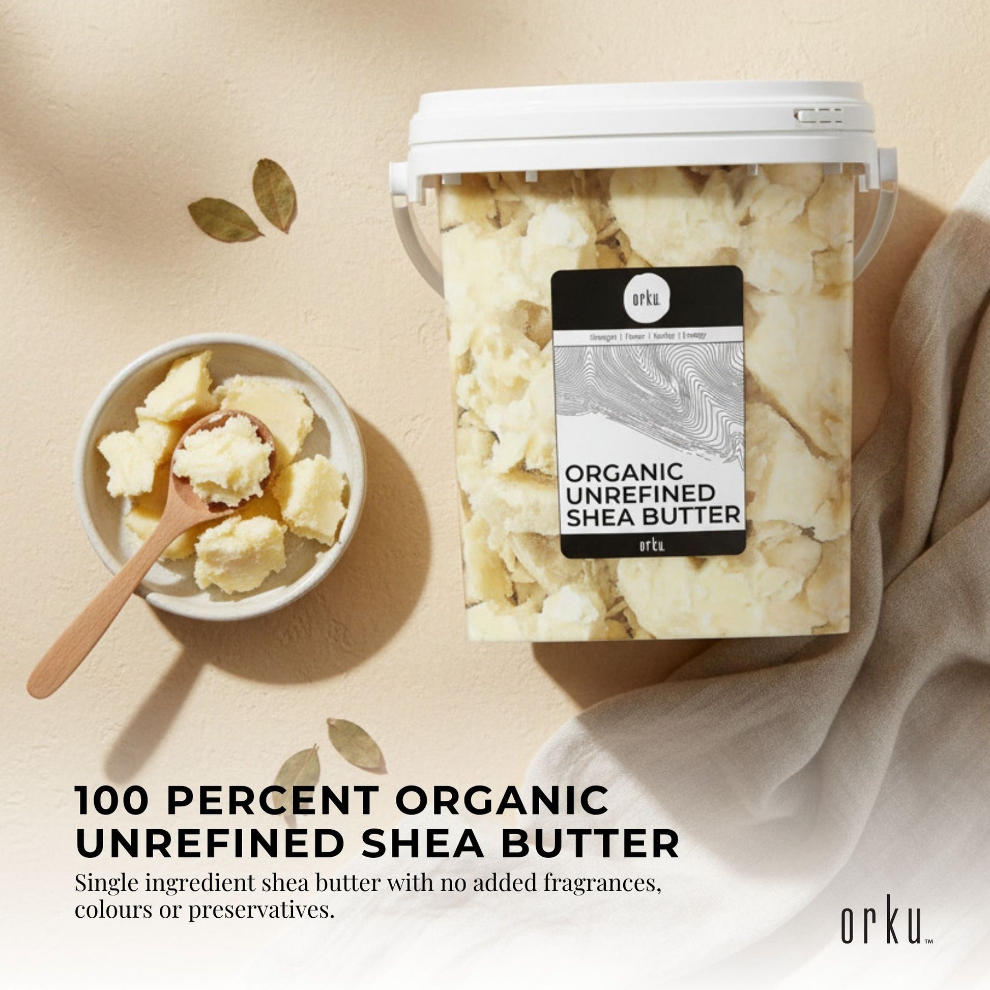 Orku Organic Unrefined Shea Butter Tub Raw African Karite Chunks
