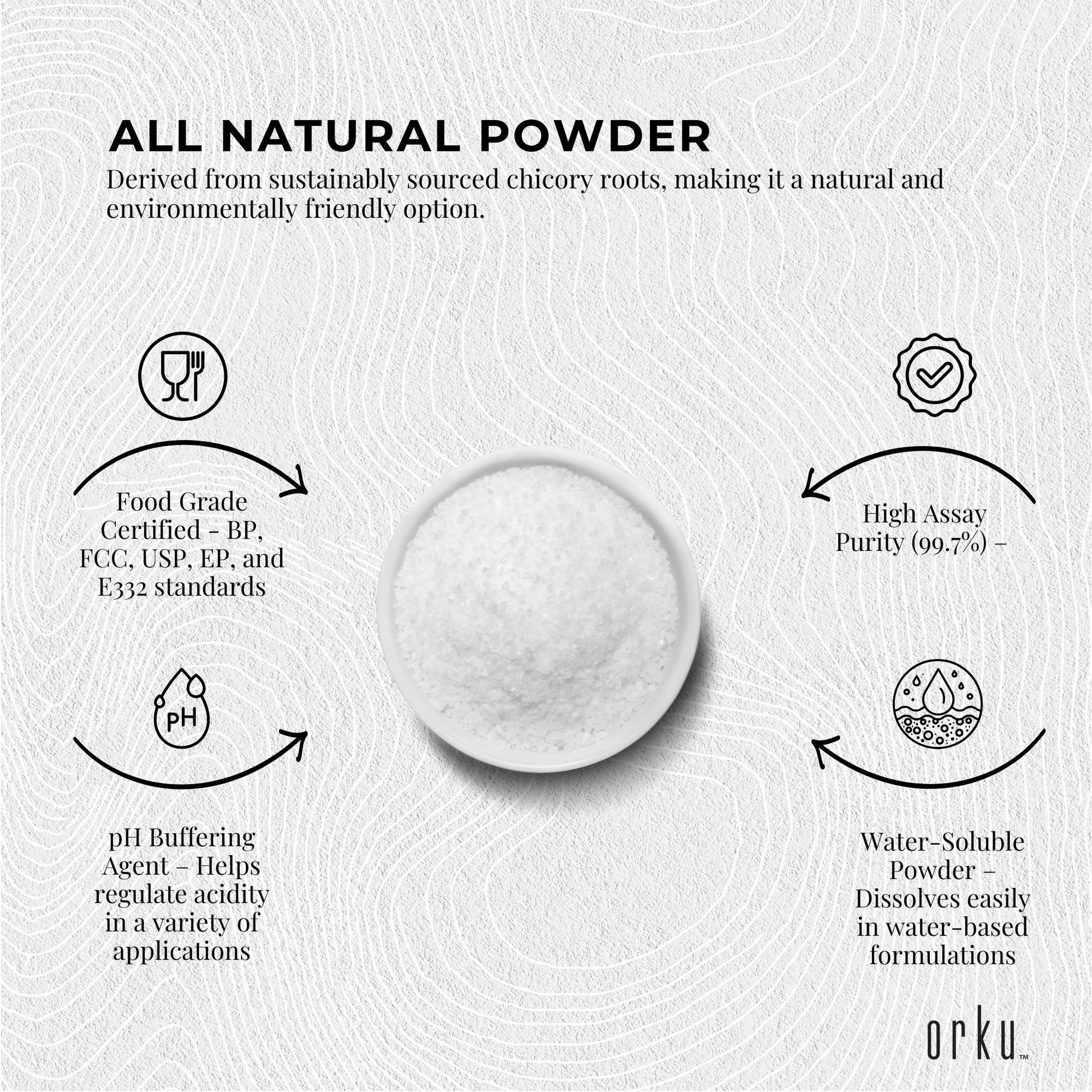 Orku Potassium Citrate Food Grade Tubs - Granular BP USP FCC E332 Additive