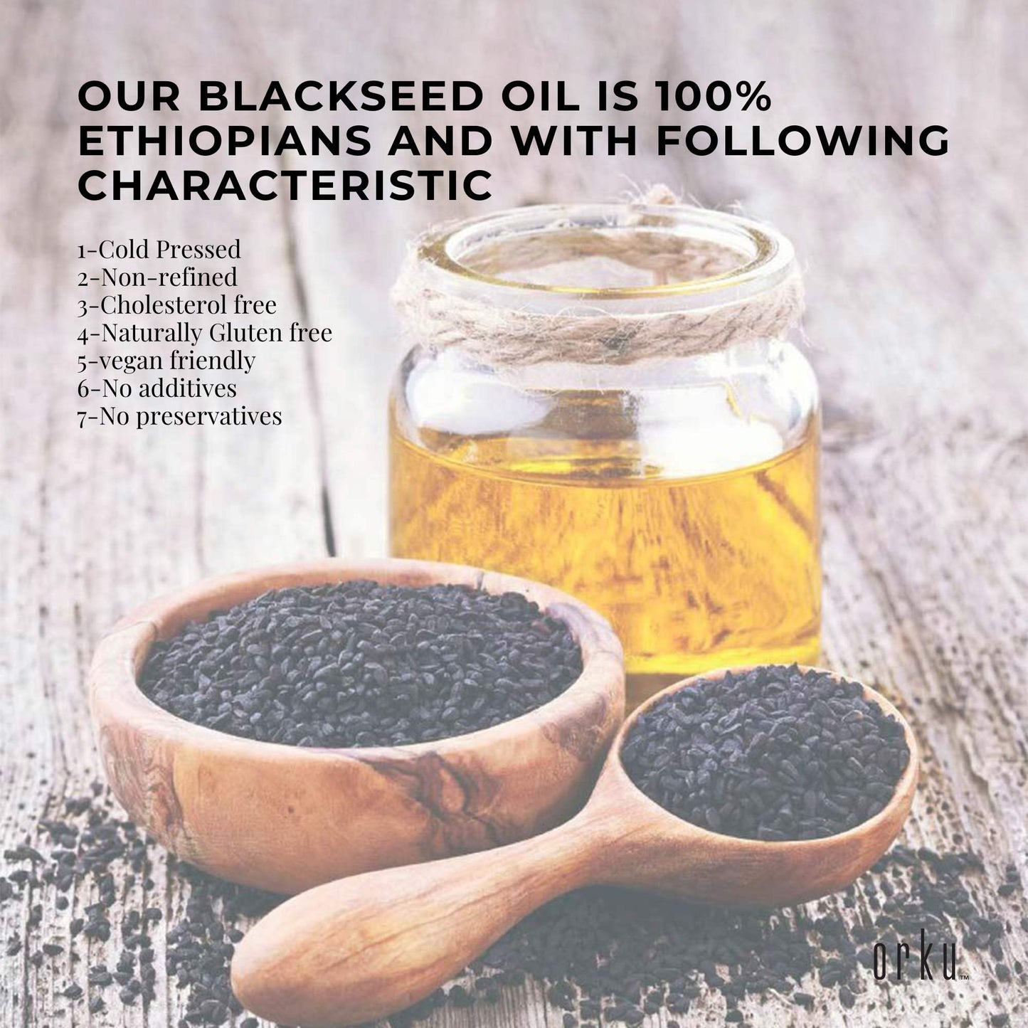 Orku Pure Black Seed Oil Cold Pressed 100% Ethiopian Nigella Sativa Cumin