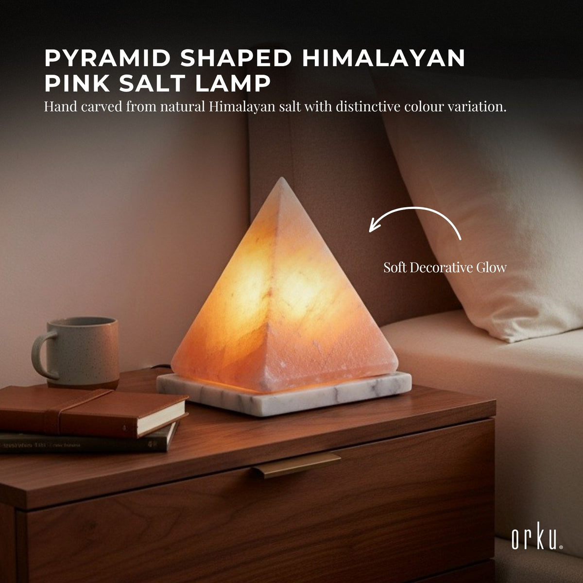 Orku Pyramid Shaped Himalayan Pink Salt Lamp - Hand Carved Night Light