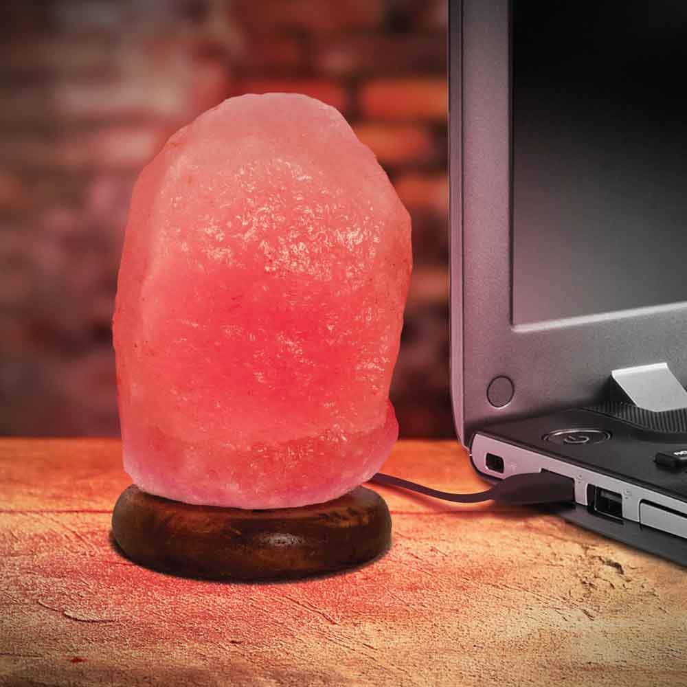 Orku Red USB Himalayan Pink Salt Lamp - Coloured Light Mini Natural Rock Crystal