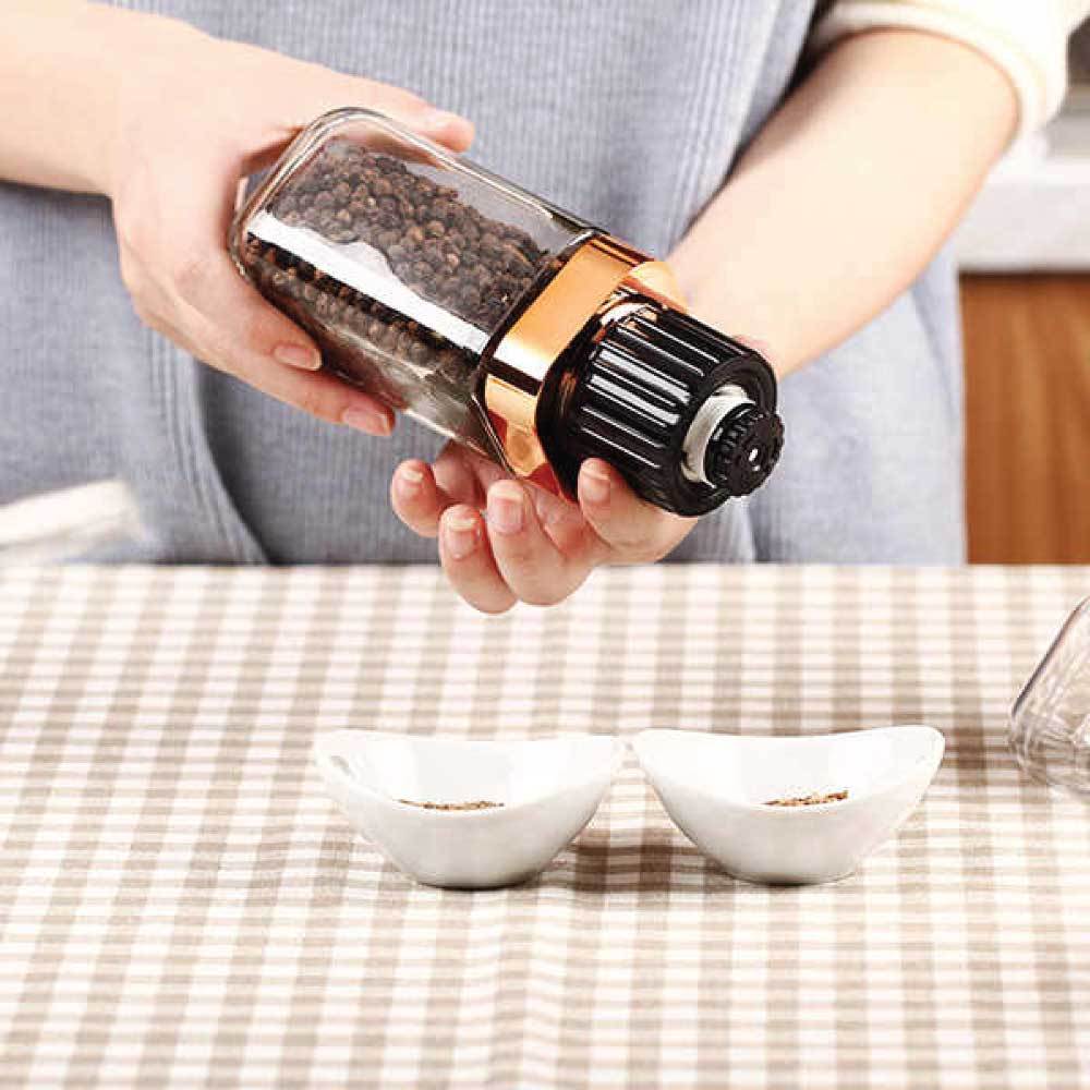 Orku Single Salt or Pepper Grinder 180ml – Glass Manual Mill with Rose Gold Lid