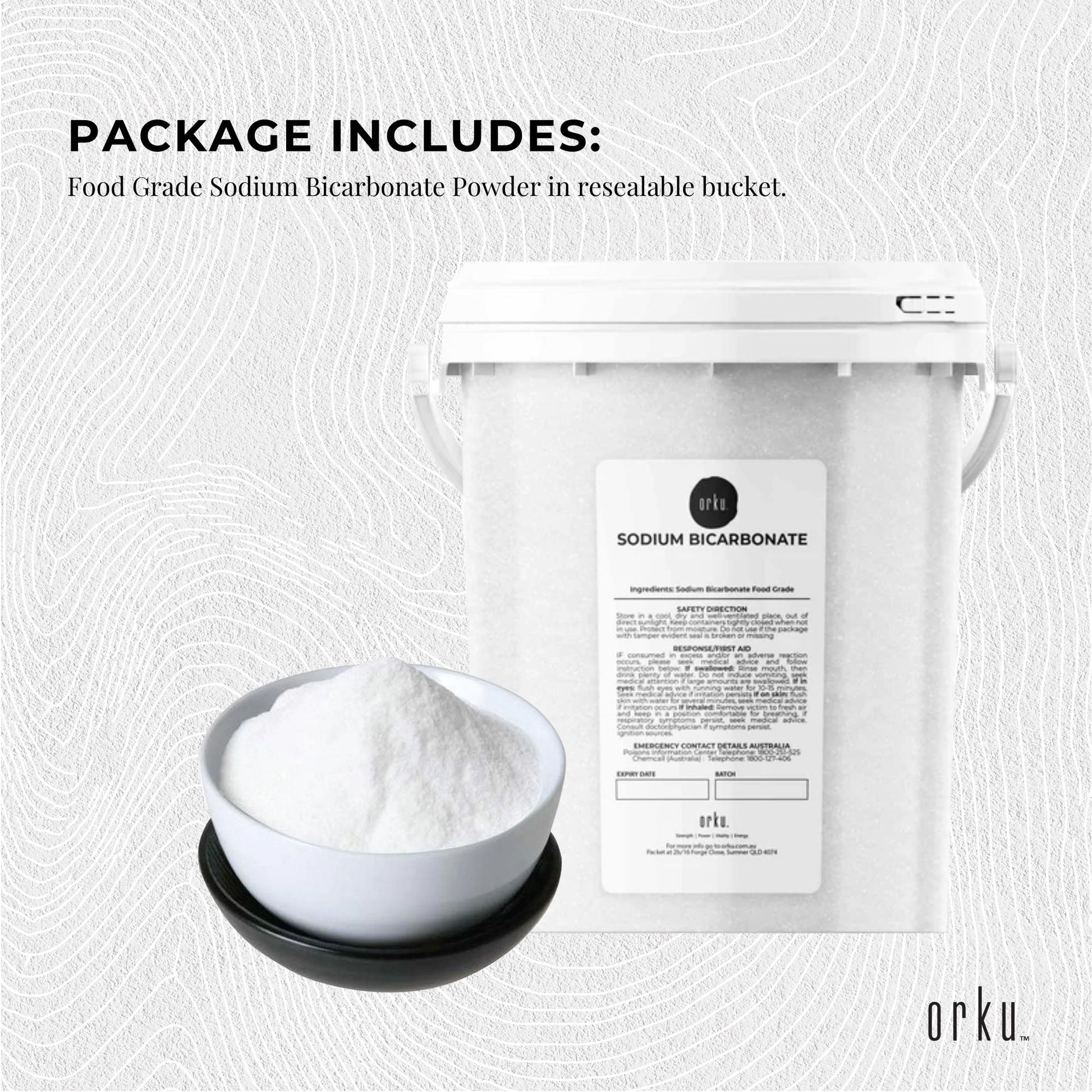 Orku 1.3Kg Sodium Bicarbonate Food Grade Tub Baking Soda Aluminium Free Powder