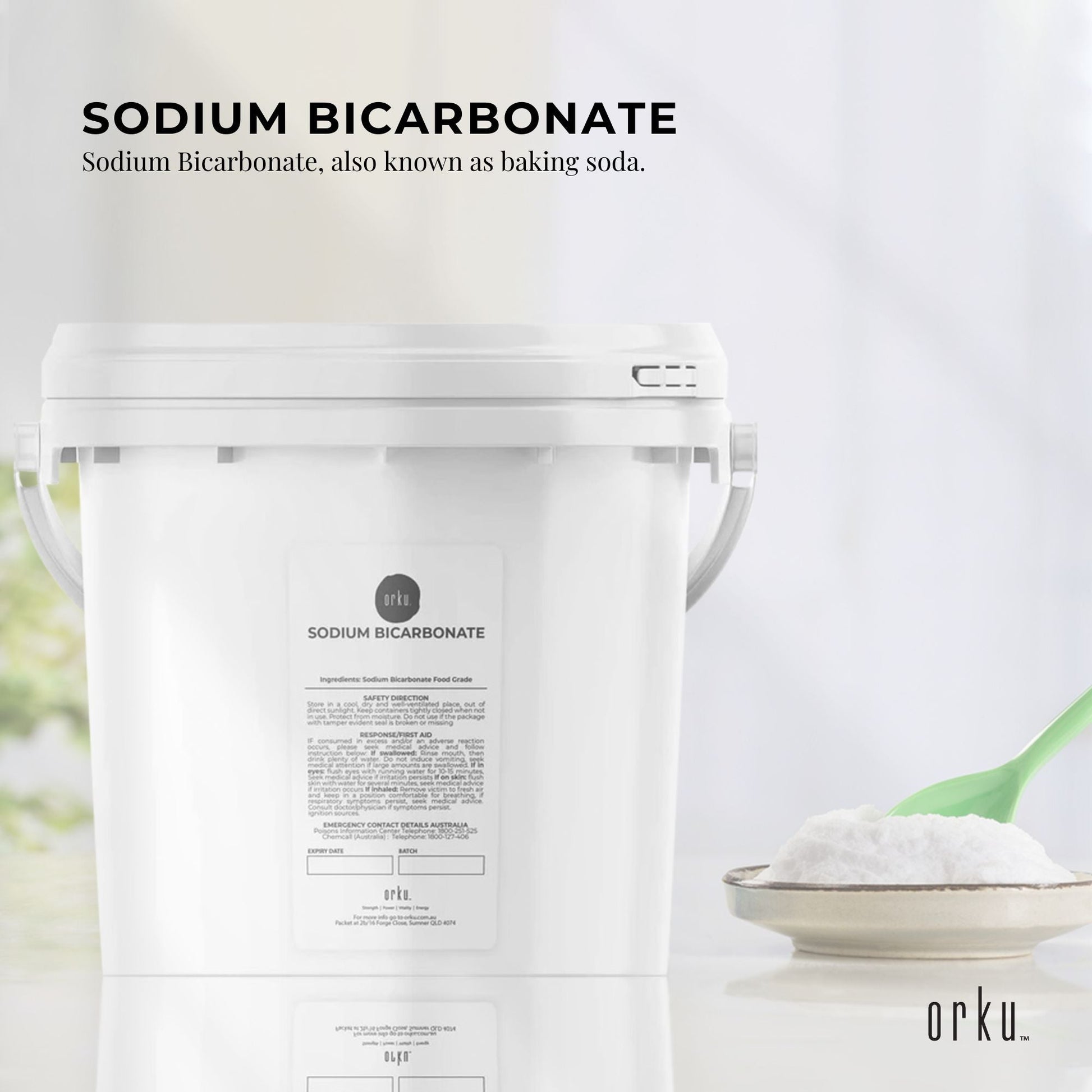 Orku 5Kg Sodium Bicarbonate Food Grade Tub Baking Soda Aluminium Free Powder