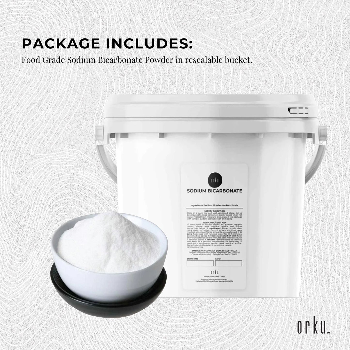 Orku 5Kg Sodium Bicarbonate Food Grade Tub Baking Soda Aluminium Free Powder