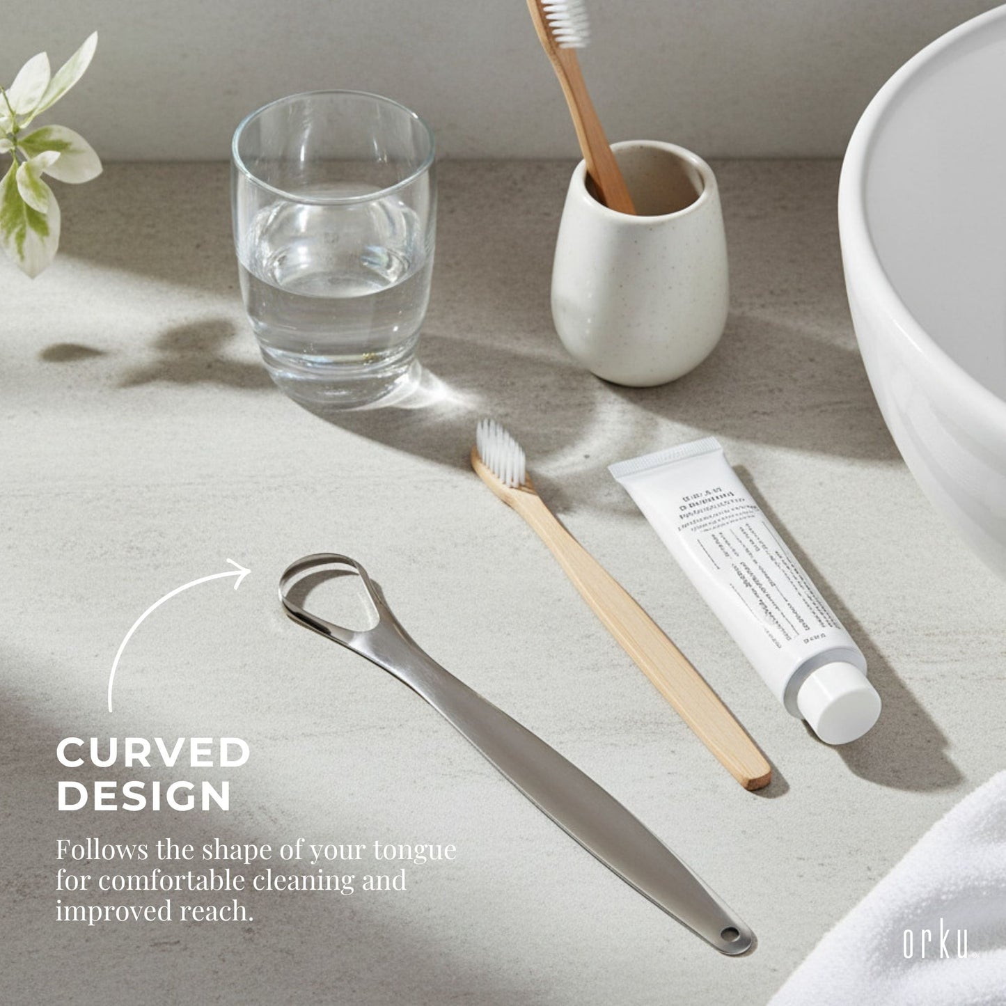 Orku Stainless Steel Tongue Scraper - Oral Hygiene Cleaner Silver