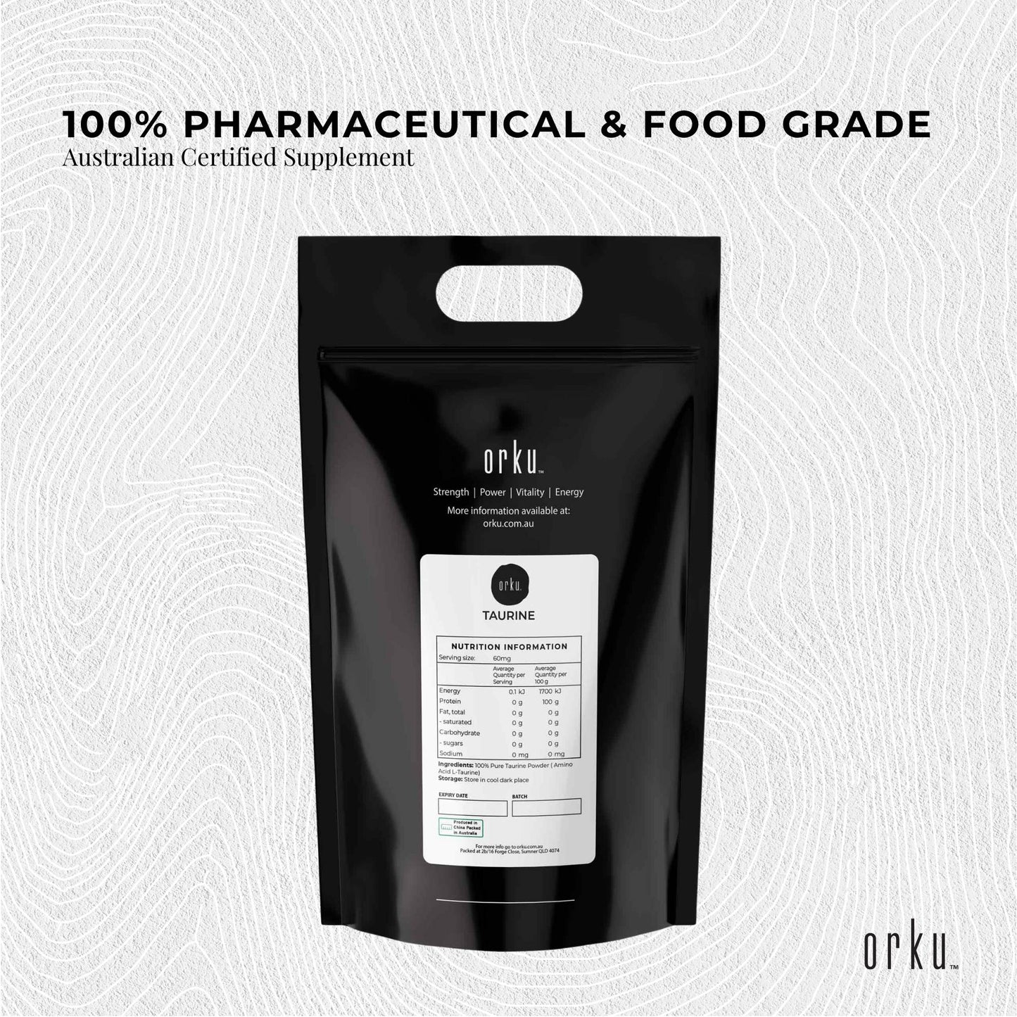 Orku Taurine Powder - High Purity L-Taurine Amino Acid Ingredient Bulk
