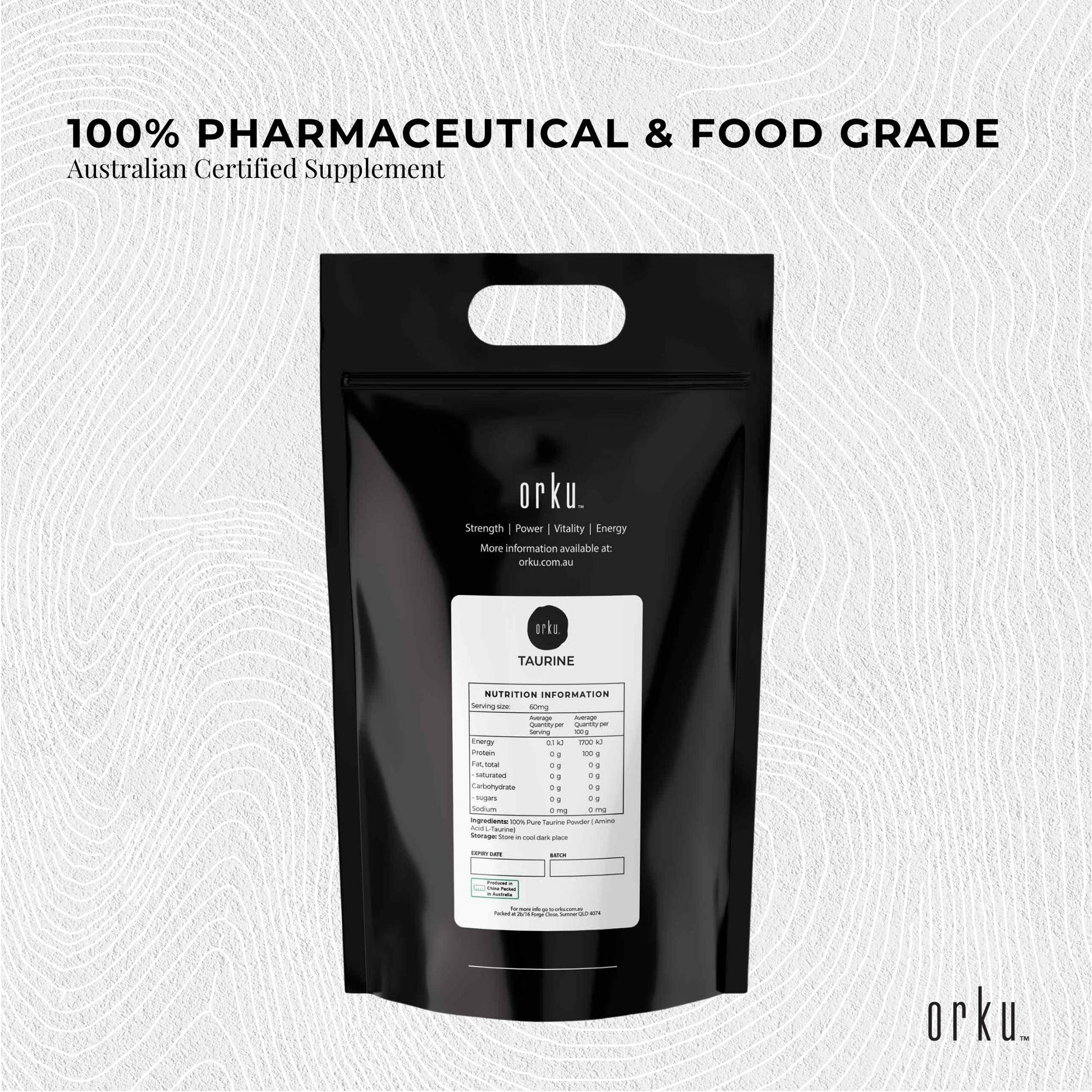 Orku Taurine Powder - High Purity L-Taurine Amino Acid Ingredient Bulk