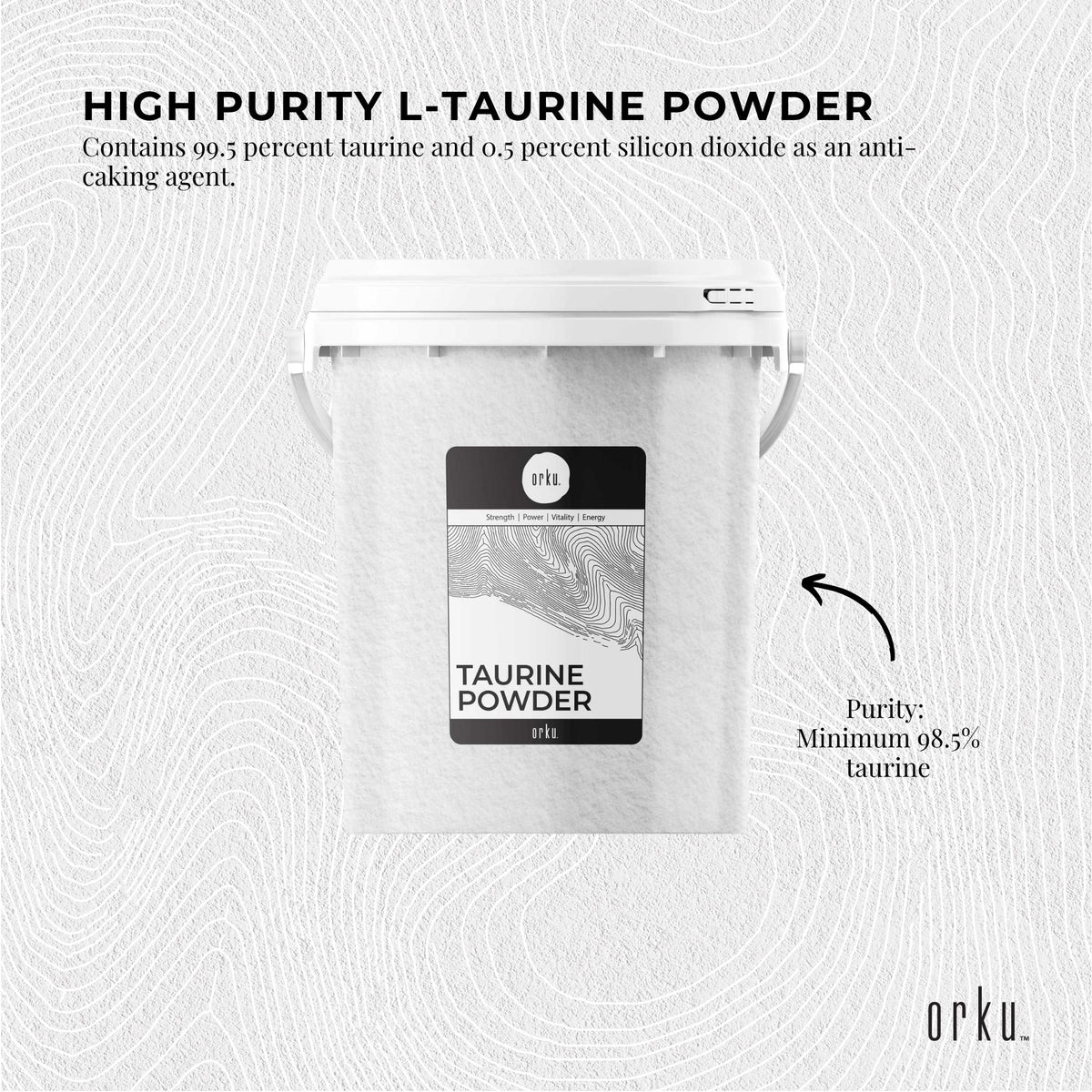 Orku Taurine Powder Tub - High Purity L-Taurine Amino Acid Ingredient Bulk