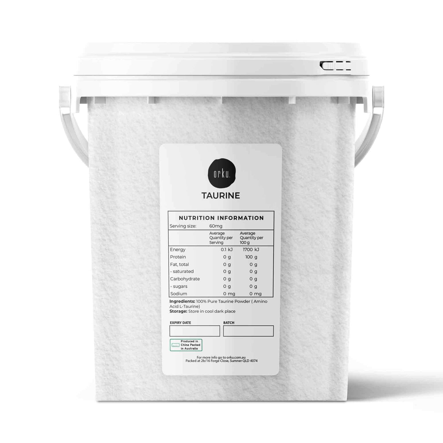 Orku Taurine Powder Tub - High Purity L-Taurine Amino Acid Ingredient Bulk