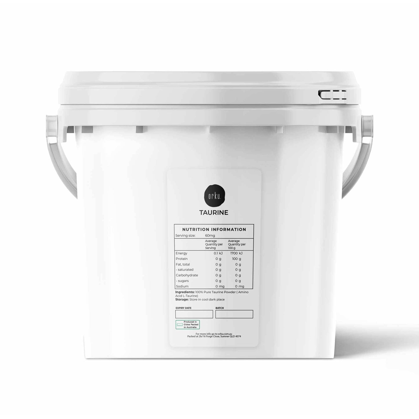 Orku Taurine Powder Tub - High Purity L-Taurine Amino Acid Ingredient Bulk