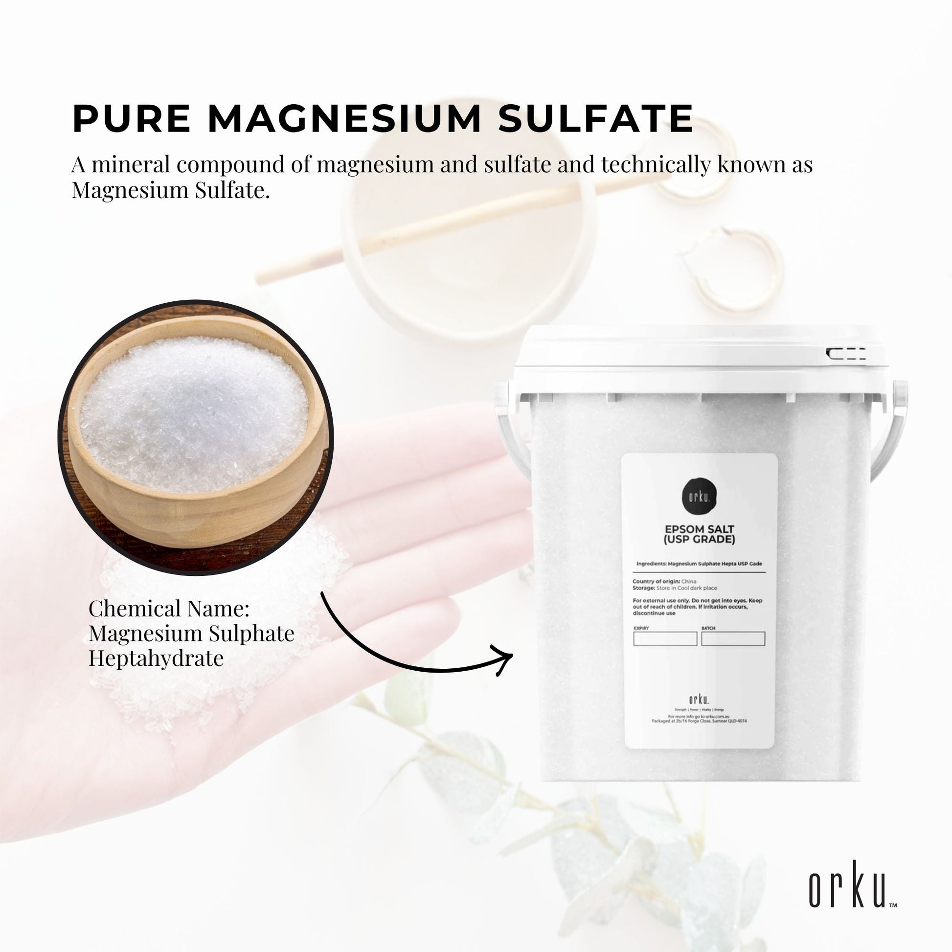 Orku USP Epsom Salt Buckets Magnesium Sulphate - Bath Soak Household Garden Use
