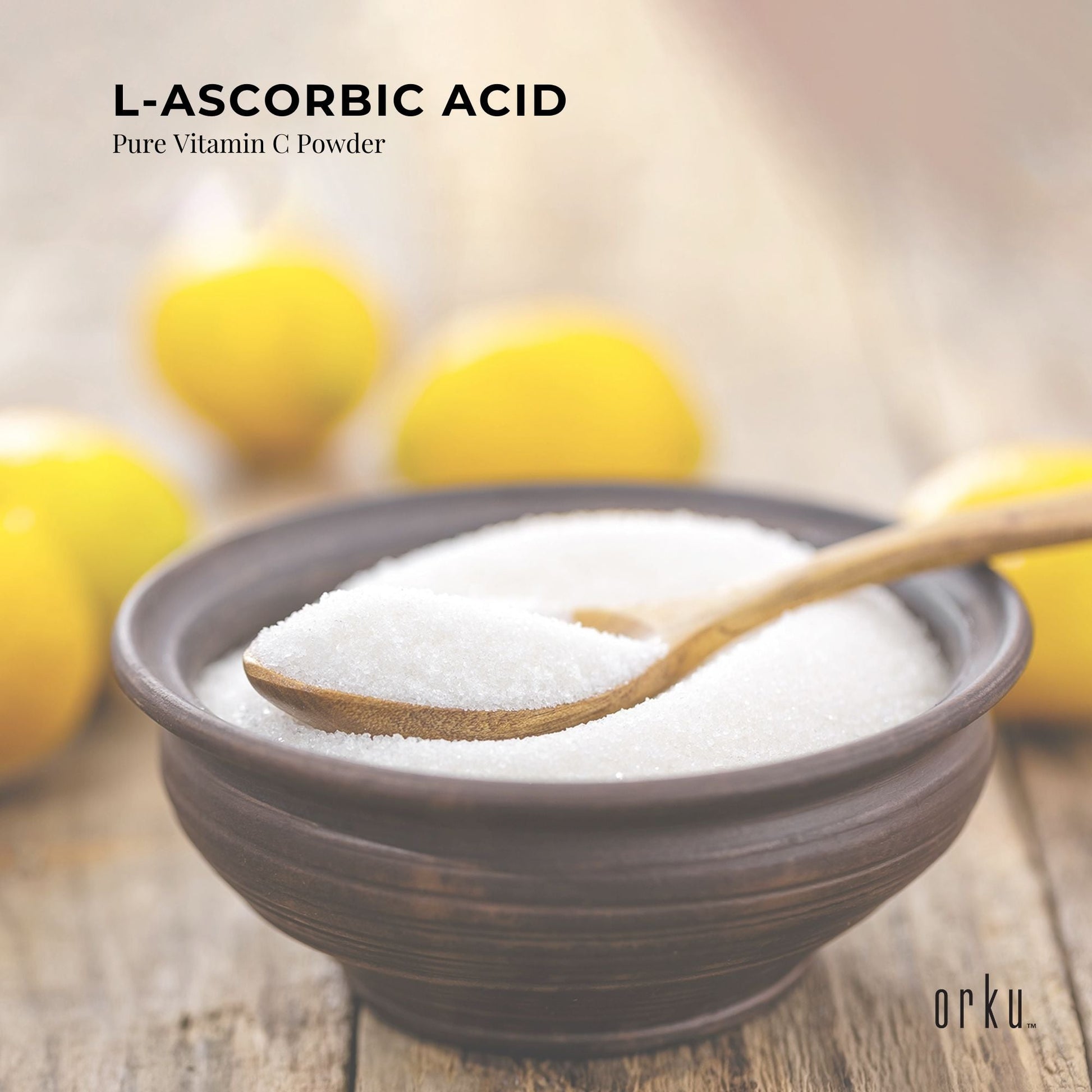 Orku Vitamin C Powder Pure L-Ascorbic Acid USP Grade Bulk Sizes