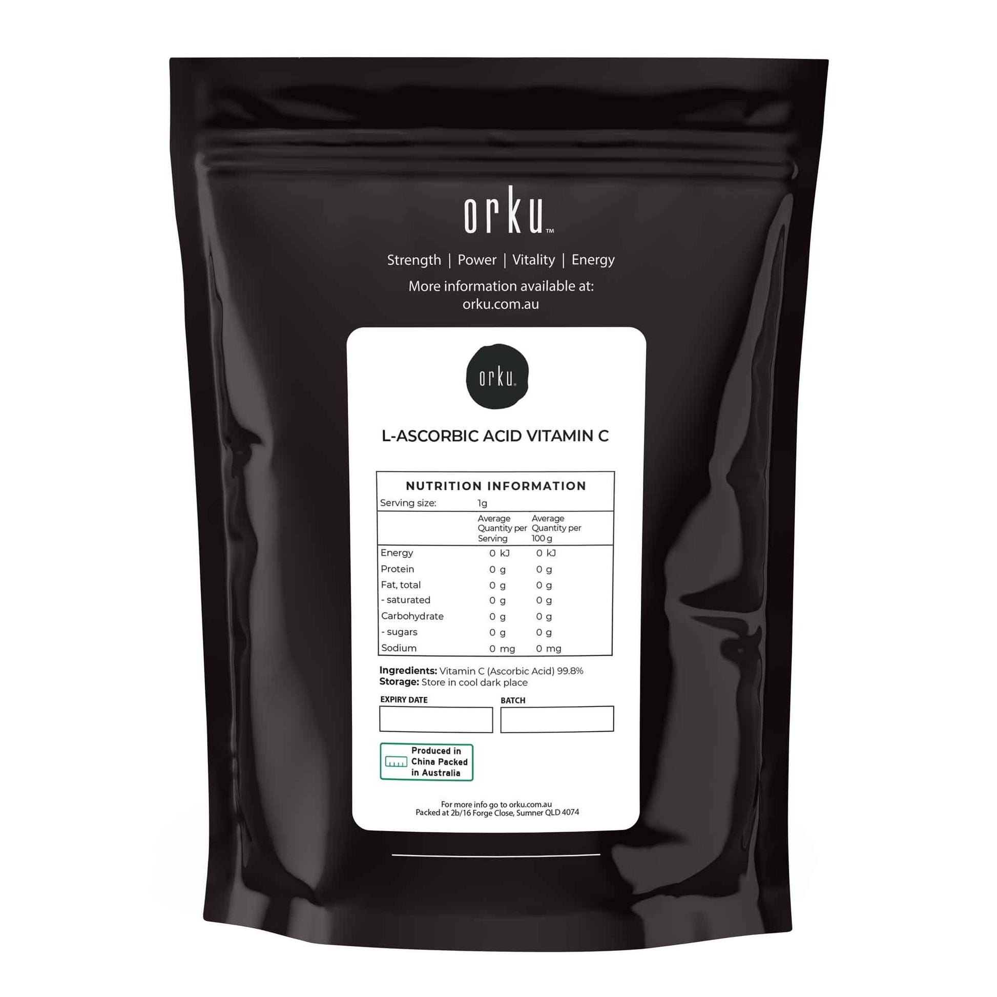 Orku Vitamin C Powder Pure L-Ascorbic Acid USP Grade Bulk Sizes