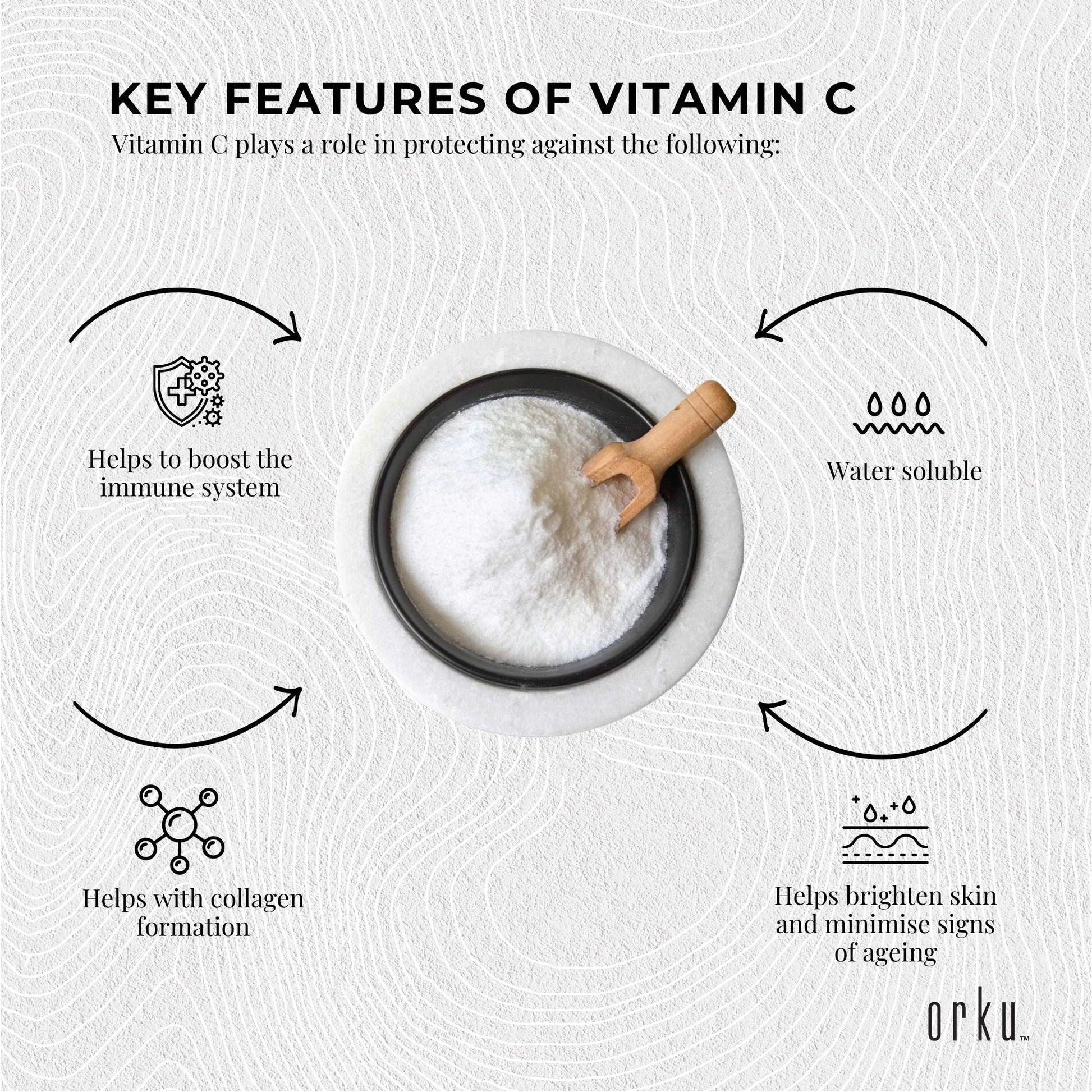 Orku Vitamin C Powder Pure L-Ascorbic Acid USP Grade Bulk Sizes