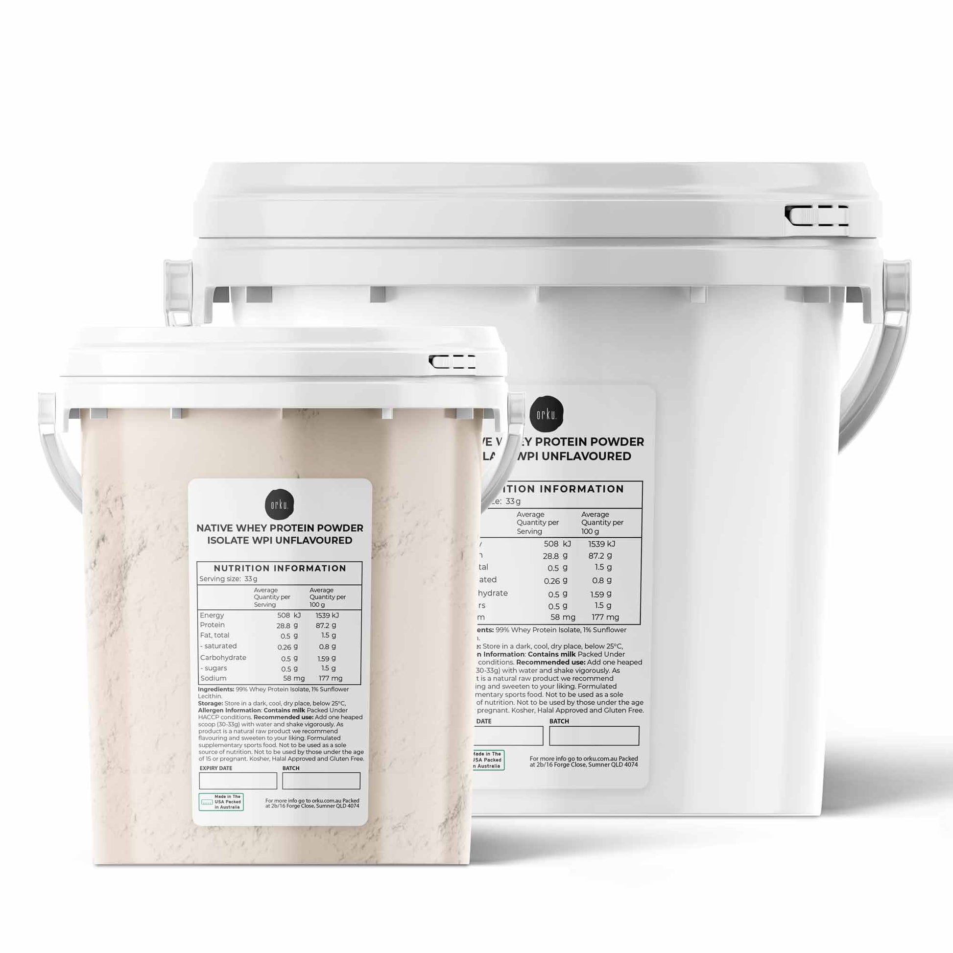 Orku WPI Whey Protein Isolate Powder - Unflavoured Native Tub
