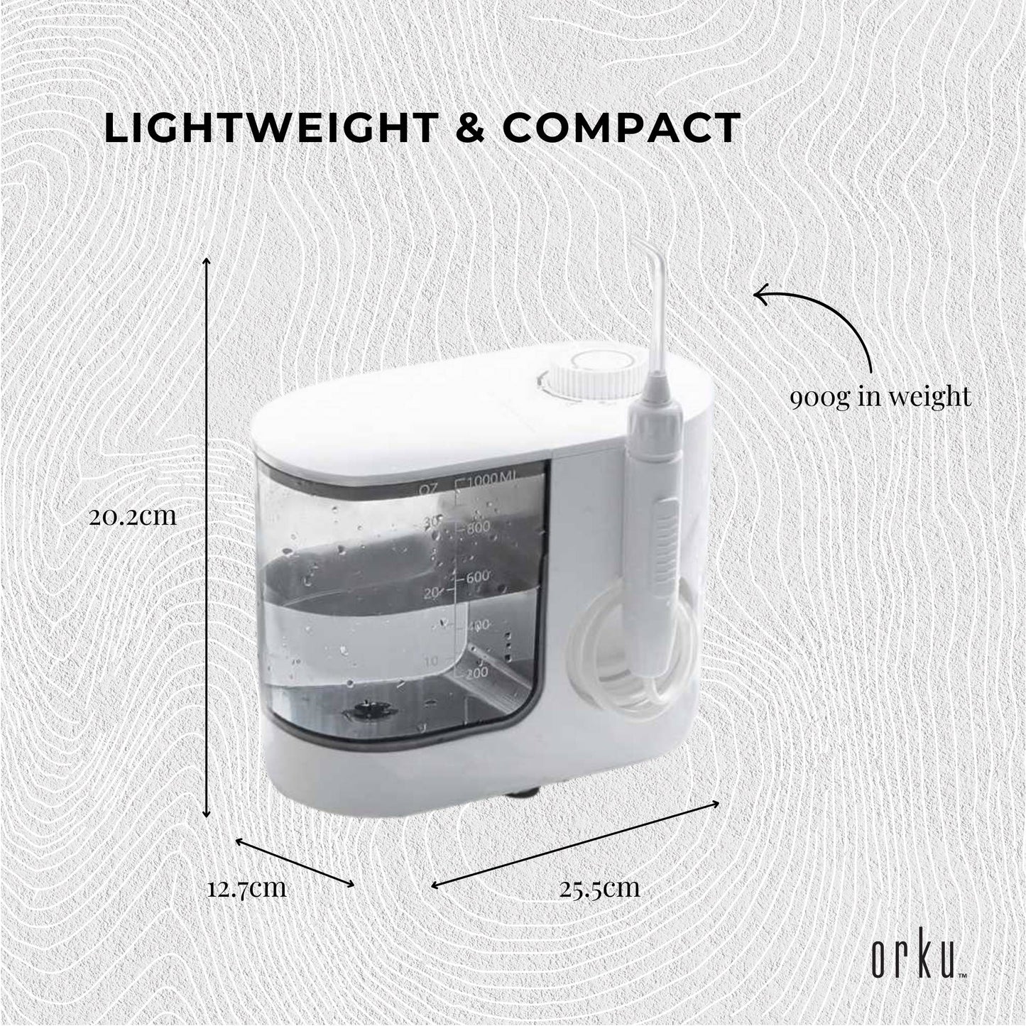 Orku Water Jet Dental Flosser 1000ml White - Electric Oral Pressure Irrigator