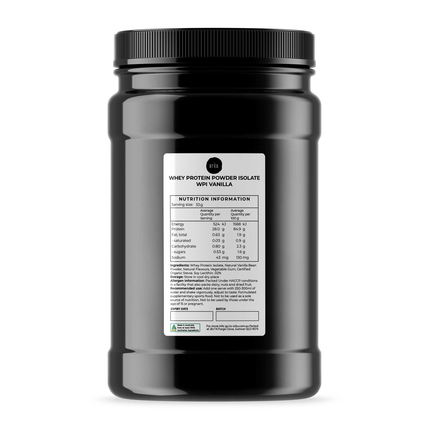 Orku Whey Protein Isolate WPI Vanilla Powder Jars