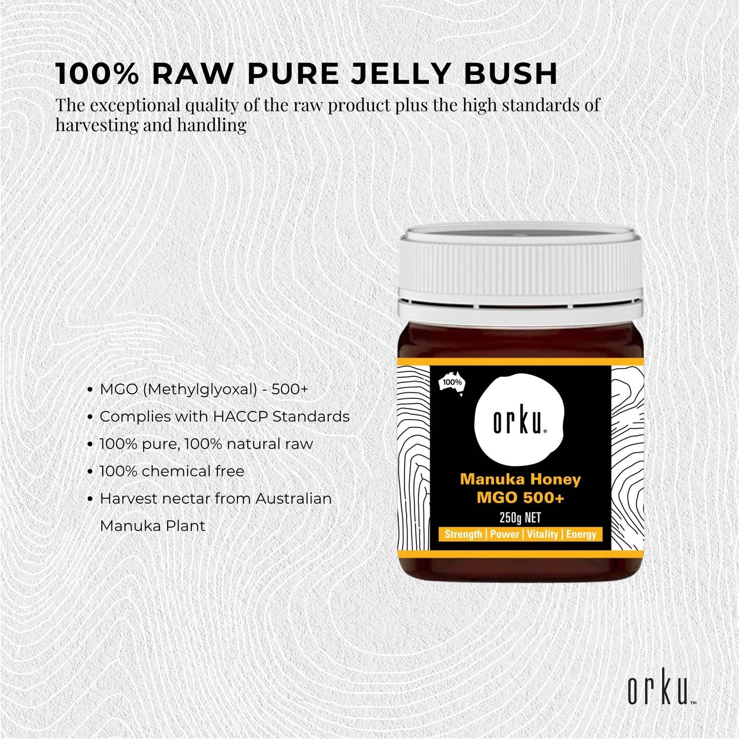 Orku 250g MGO 500+ Australian Manuka Honey - 100% Raw Natural Pure Jelly Bush