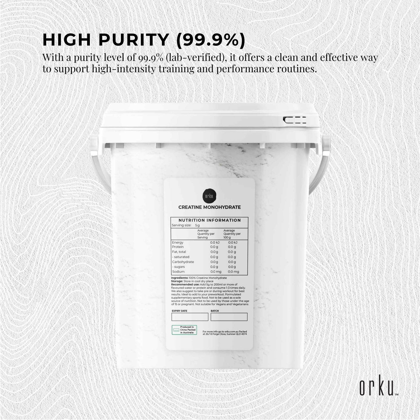 Orku Creatine Monohydrate Powder Bucket – 200 Mesh Micronised | 99.9% Purity