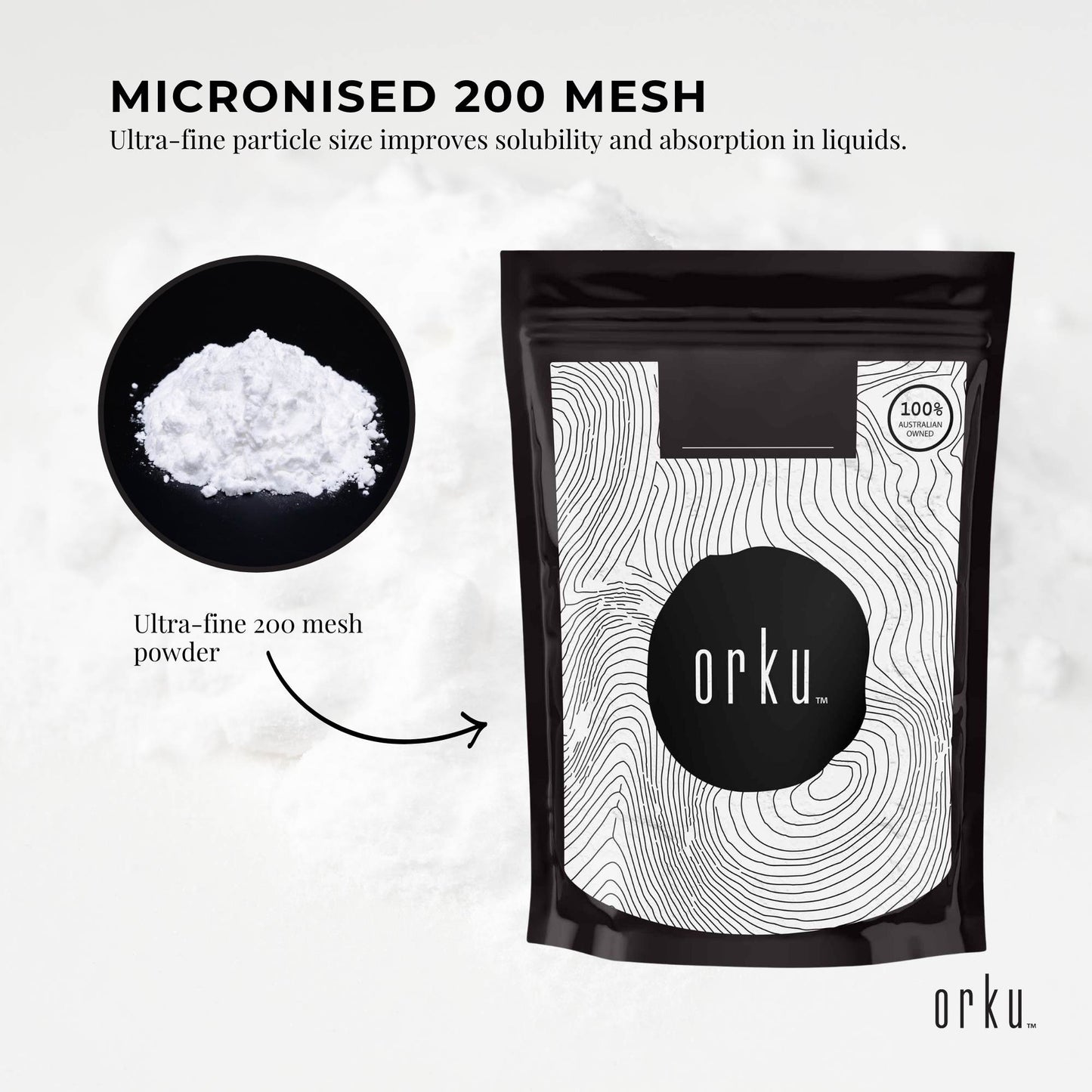 Orku Creatine Monohydrate Powder – 200 Mesh Micronised | 99.9% Purity