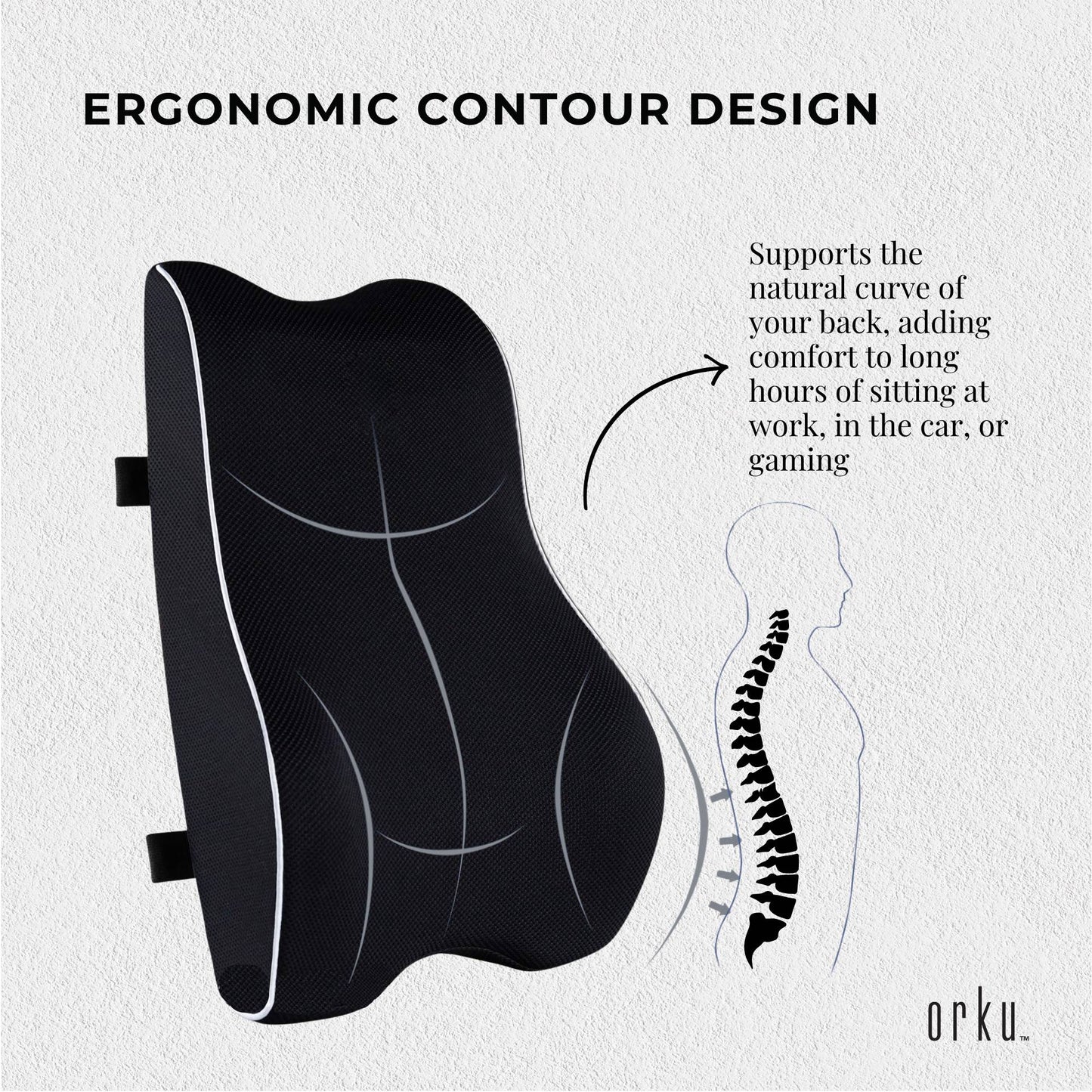 Orku Ergonomic Lumbar Cushion - Memory Foam Back Support for Car Office Gaming Chair