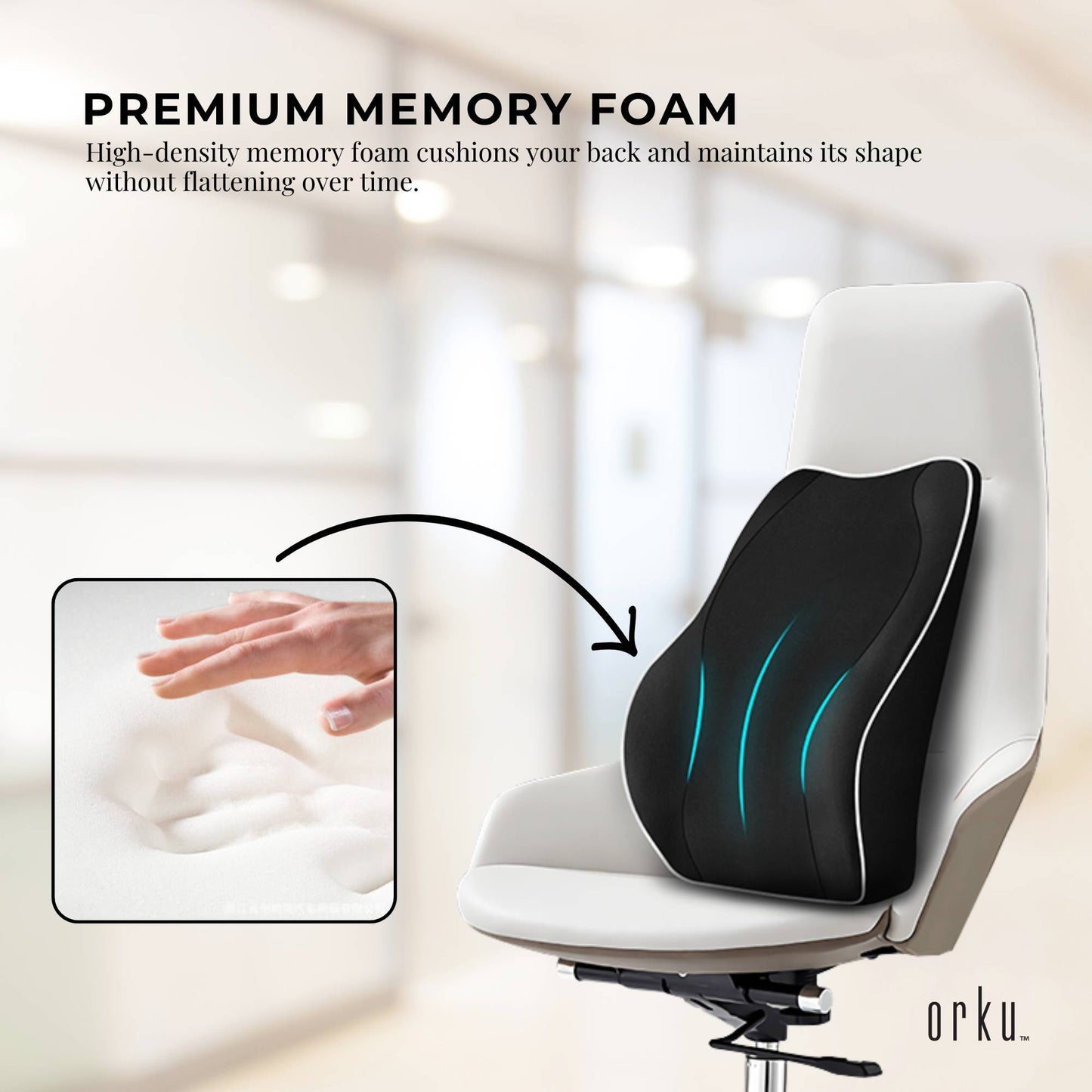 Orku Ergonomic Lumbar Cushion - Memory Foam Back Support for Car Office Gaming Chair