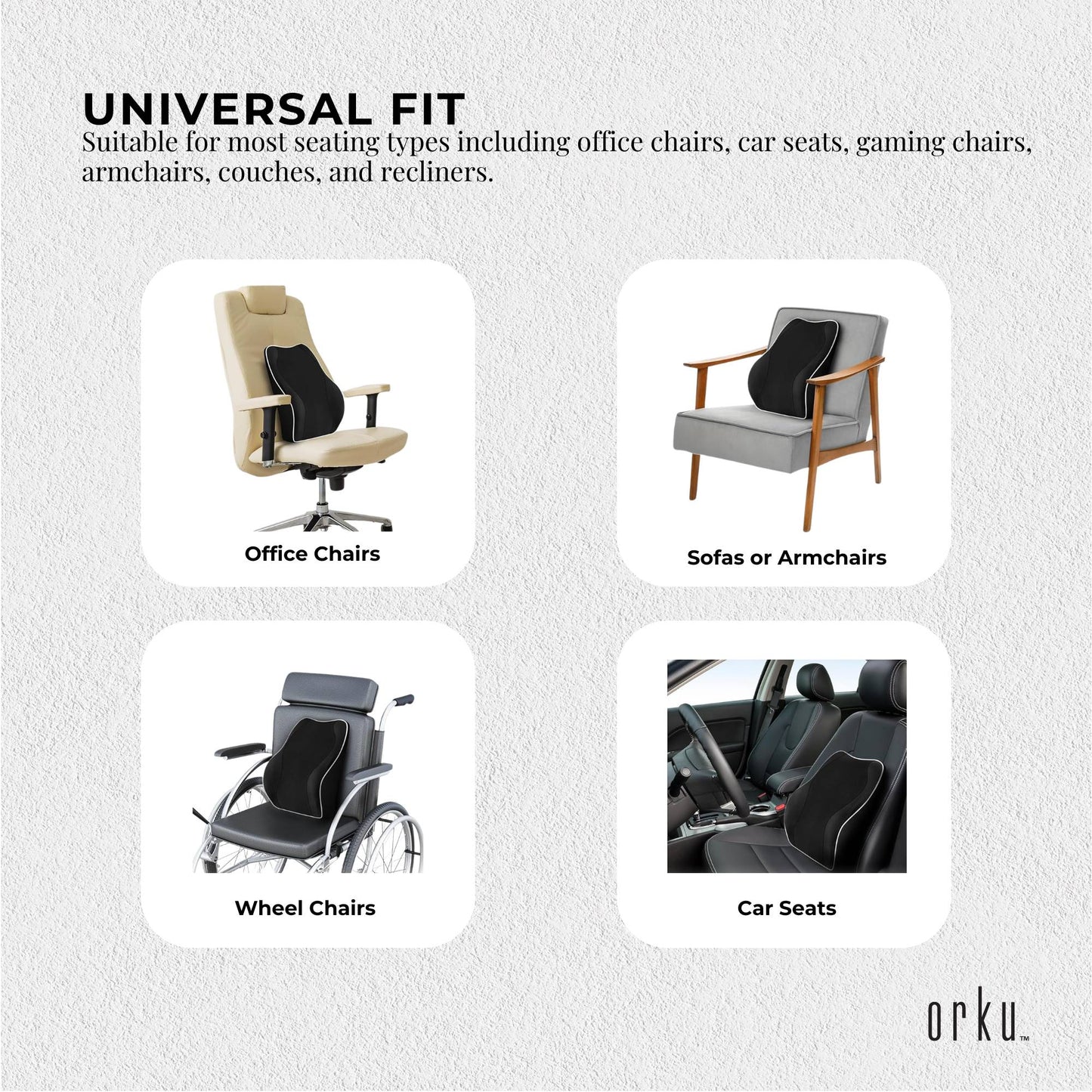 Orku Ergonomic Lumbar Cushion - Memory Foam Back Support for Car Office Gaming Chair