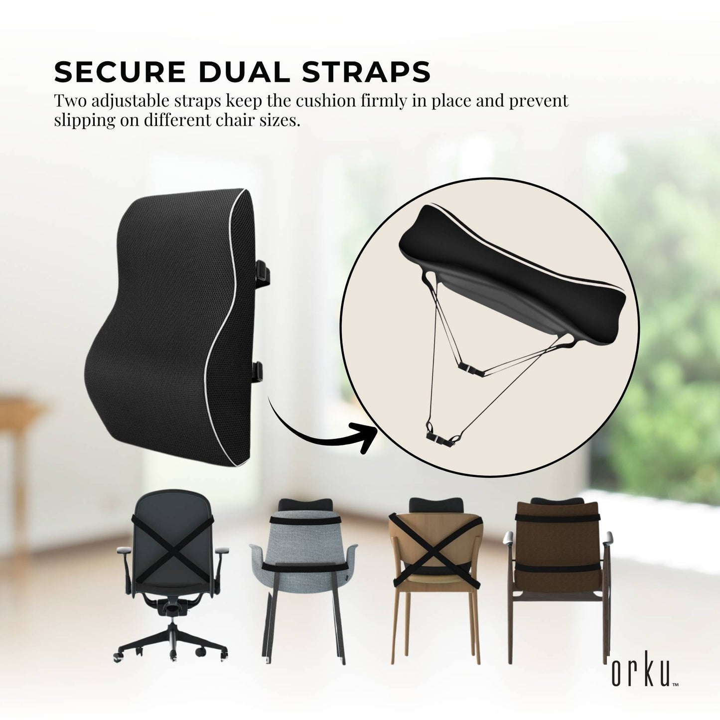 Orku Ergonomic Lumbar Cushion - Memory Foam Back Support for Car Office Gaming Chair
