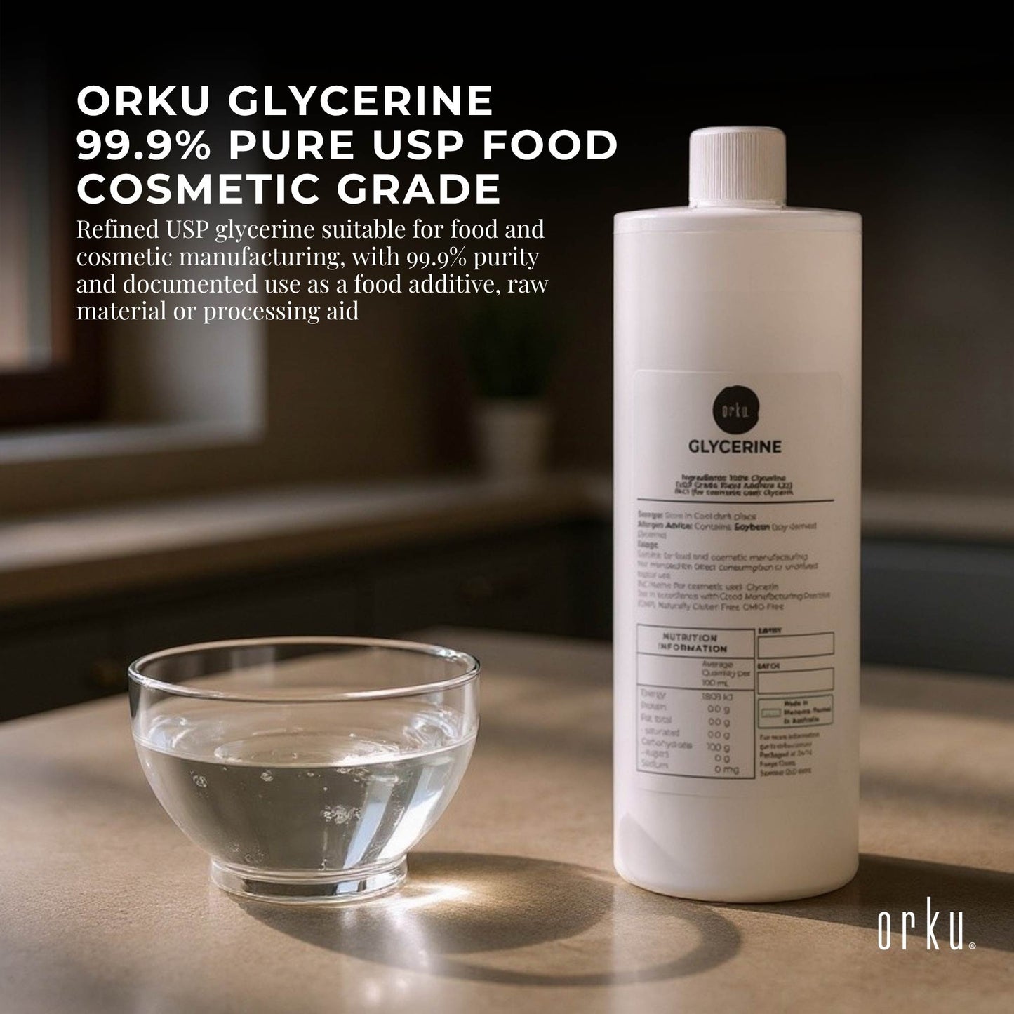Orku Glycerine 99.9% Pure USP Food Cosmetic Grade - Vegetable Glycerol