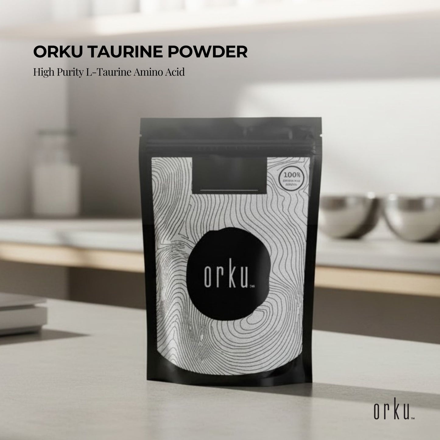 Orku Taurine Powder Bags- High Purity L-Taurine Amino Acid Ingredient Bulk