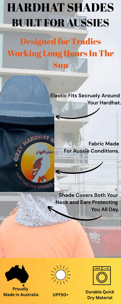 Ozzy Hardhat Shade - UPF50+ Neck Sun Protection - Kookaburra Black
