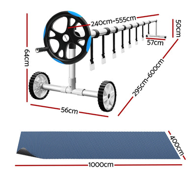 Aqua Buddy Pool Cover 600 Micron 10x4m w/ Roller 5.55m Black Solar Blanket