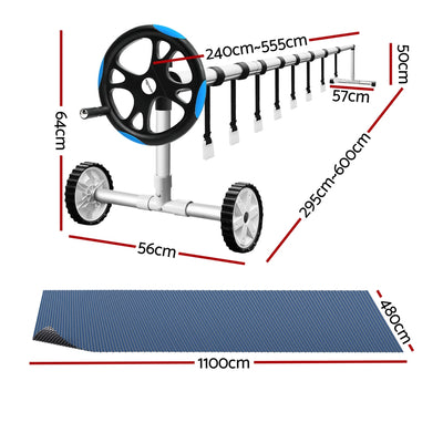 Aqua Buddy Pool Cover 600 Micron 11x4.8m w/ Roller 5.55m Black Solar Blanket