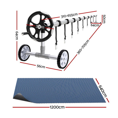 Aqua Buddy Pool Cover 600 Micron 12x6.4m w/ Roller 6.55m Swimming Pools Black Solar Blanket