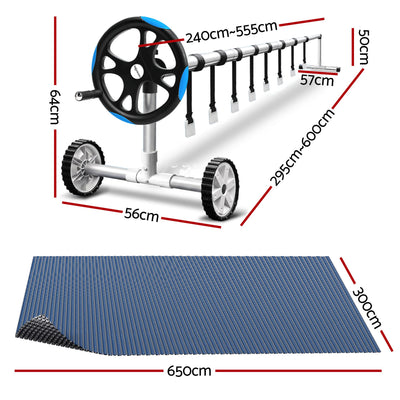 Aqua Buddy Pool Cover 500 Micron 6.5x3m w/ Blue Roller 5.55m Swimming Pools Black Solar Blanket