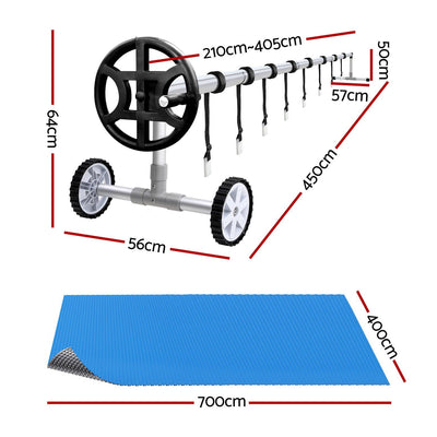 Aqua Buddy Pool Cover 600 Micron 7x4m w/ Roller 4m Swimming Pools Sliver Solar Blanket
