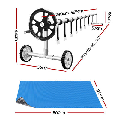 Aqua Buddy Pool Cover 600 Micron Solar Heat Blanket LDPE 8x4.2m w/ 5.55m Roller