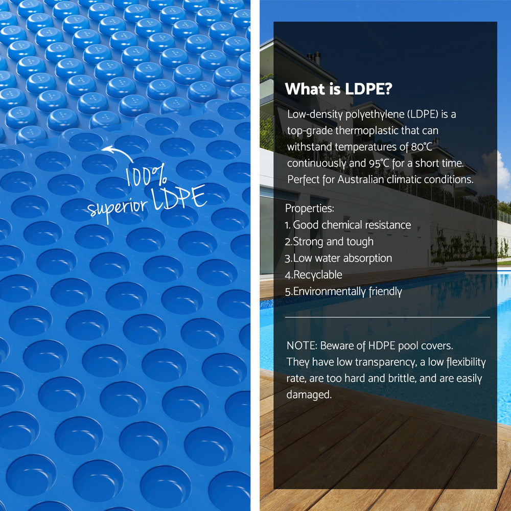 Aqua Buddy Pool Cover 600 Micron Solar Heat 9.5x5m Blanket w/ 5.55m Roller Blue