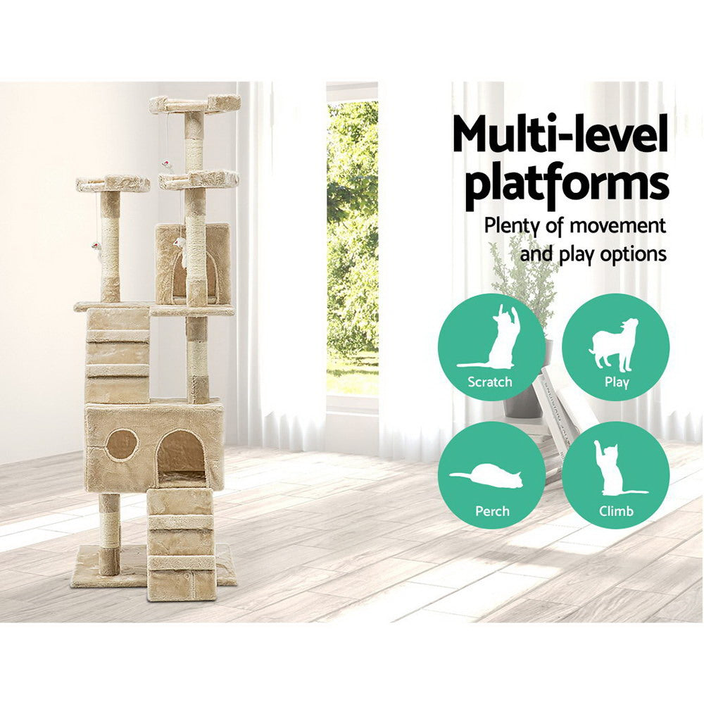 i.Pet Cat Tree 180cm Trees Scratching Post Scratcher Tower Condo House Furniture Wood Beige