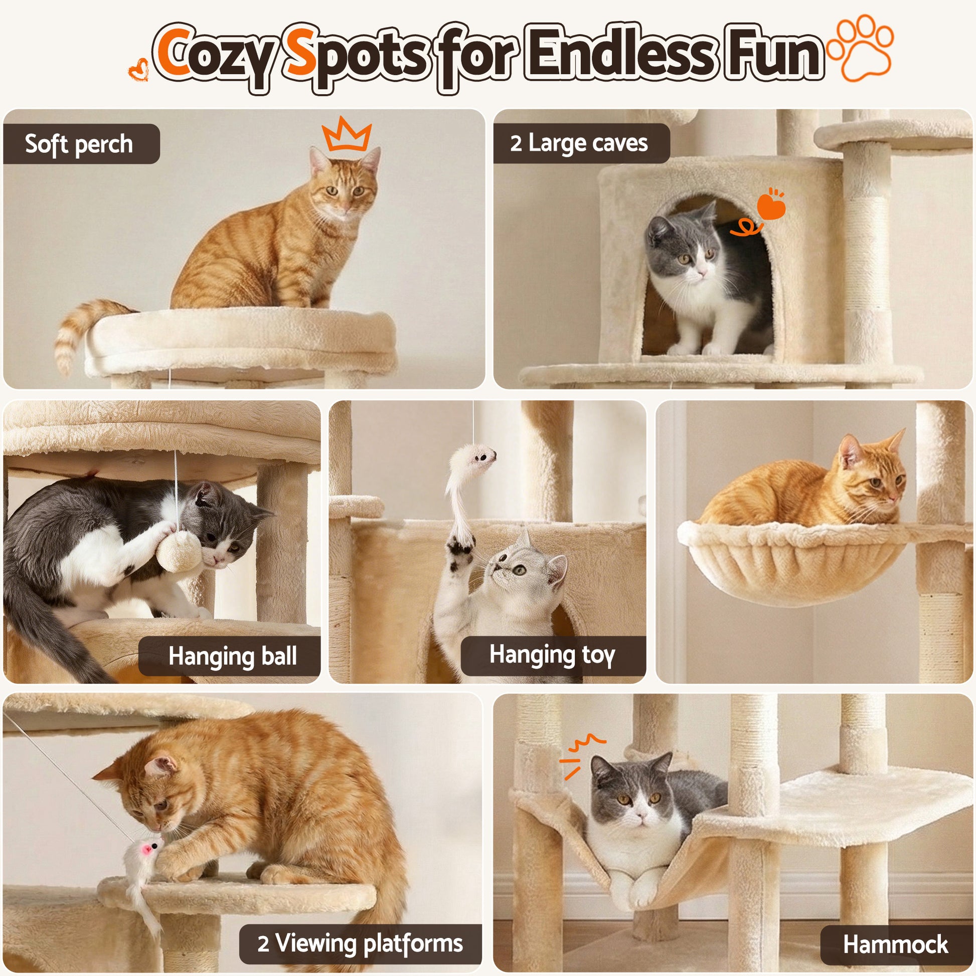 i.Pet Cat Tree Tower 167cm Large Scratching Post Furniture Scratcher House Beige